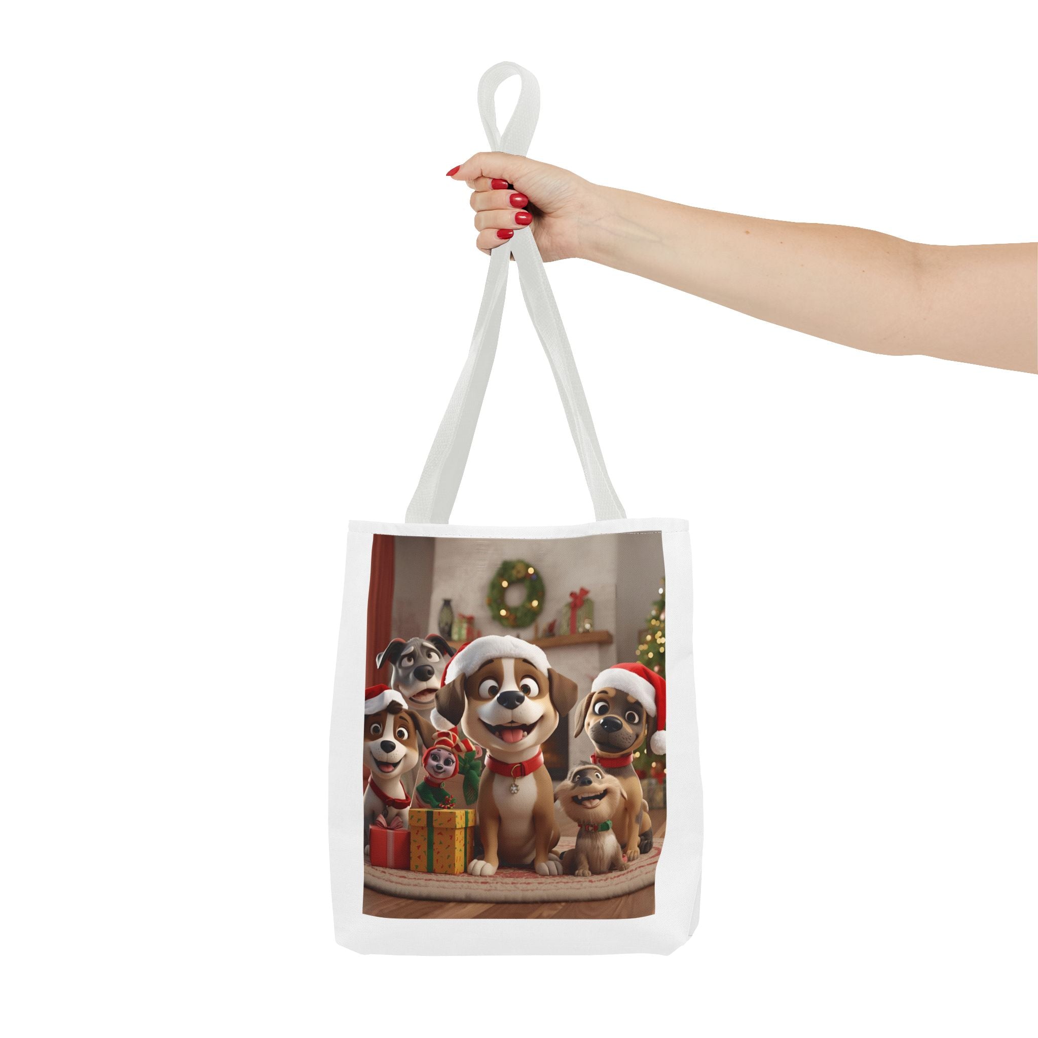 Cute Christmas Festive Dog Lovers Tote Bag, Cute Christmas Gift for Animal Lovers, Holiday Shopping, Pet Owner Accessory, Reusable Bag
