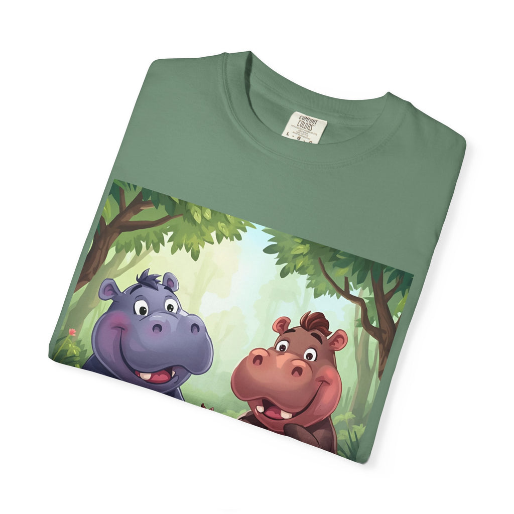 Cute Hippo Family T-Shirt, Unisex Garment-Dyed Tee, Animal Lovers Gift, Kids & Adults, Birthday, Family Reunion, Casual Wear