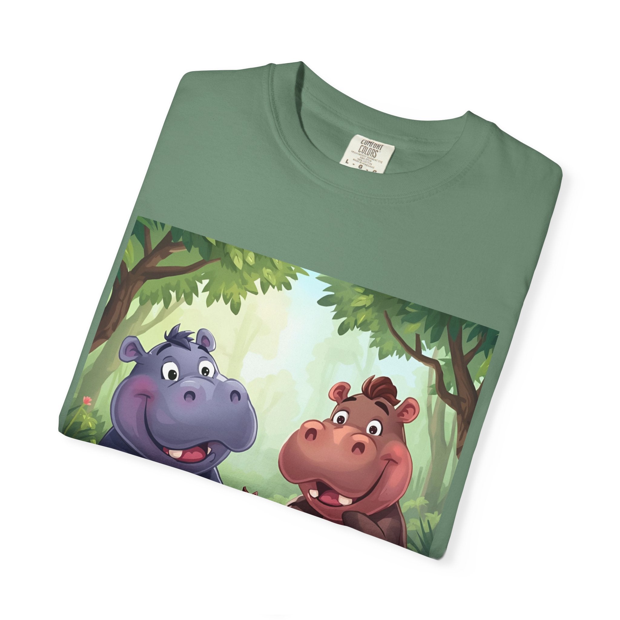 Cute Hippo Family T-Shirt, Unisex Garment-Dyed Tee, Animal Lovers Gift, Kids & Adults, Birthday, Family Reunion, Casual Wear