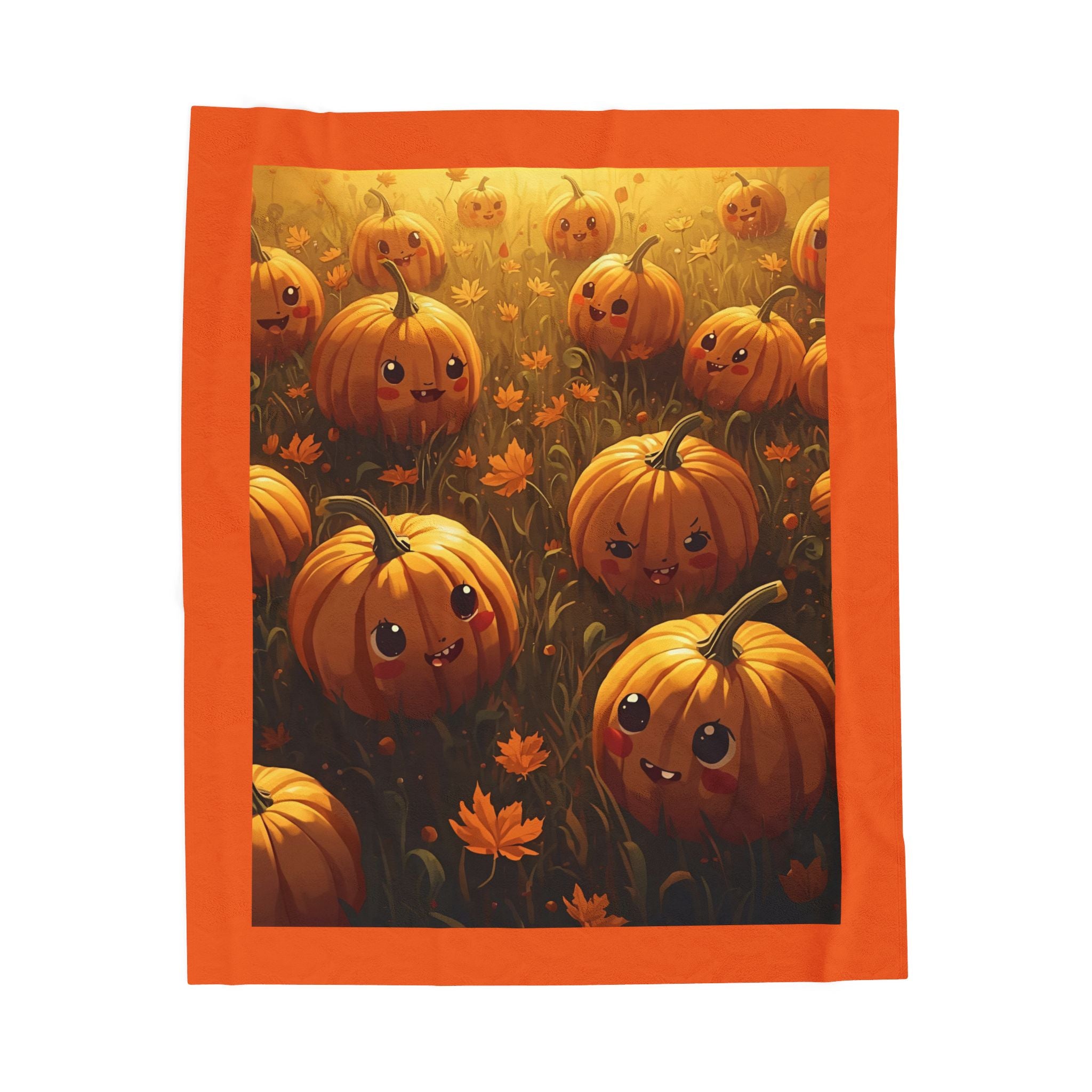Cozy Pumpkin Patch Velveteen Plush Blanket, Fall Decor Gift, Halloween Cozy Blanket, Cute Pumpkin Blanket, Autumn Snuggle Throw