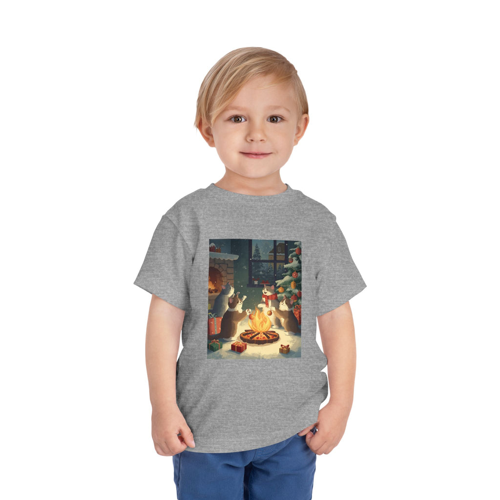 Cute Cat Christmas Festive Toddler Short Sleeve Tee