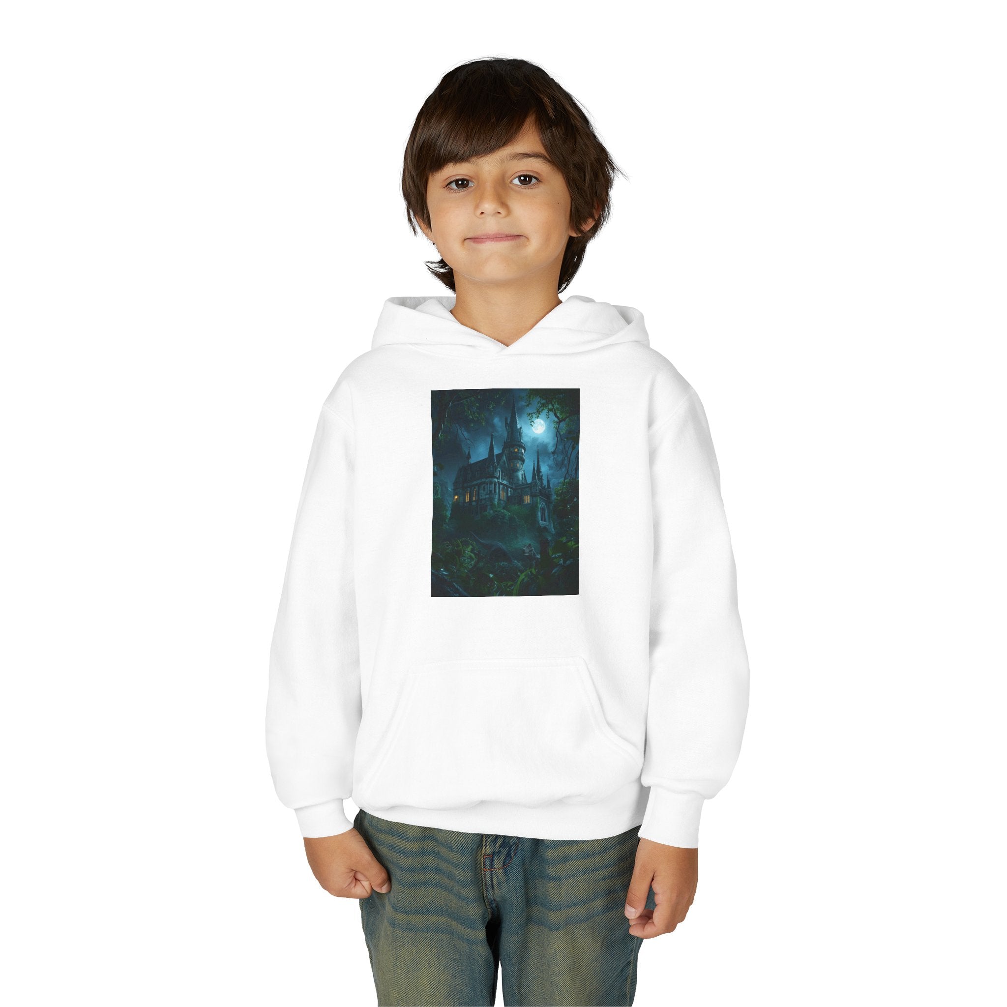 Mystical Night Scene Youth Hoodie | Perfect for Halloween, Cozy Days, Gifts for Kids, Adventure Apparel