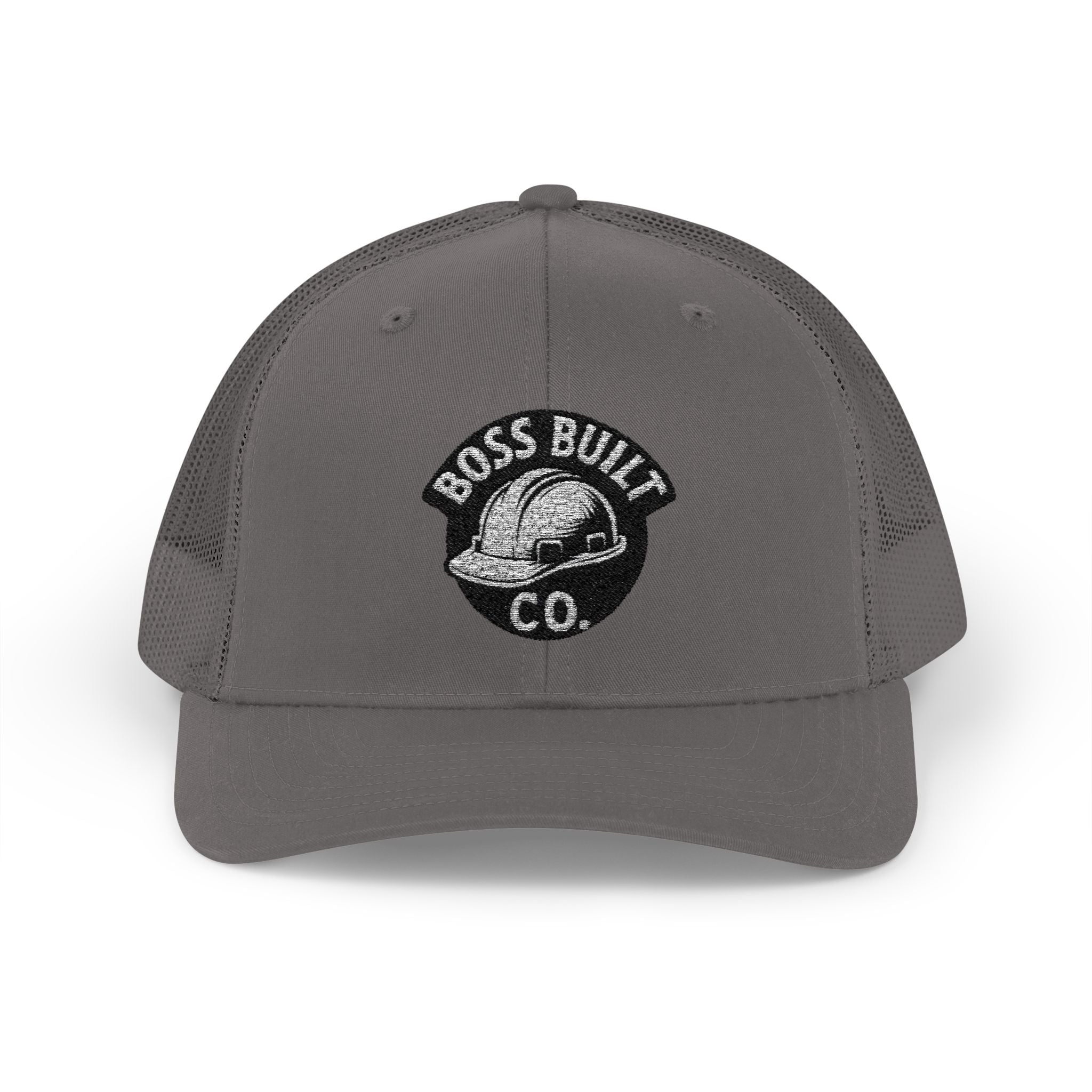 Boss Built Co. Mesh Trucker Cap — Vintage Hard Hat Logo Snapback