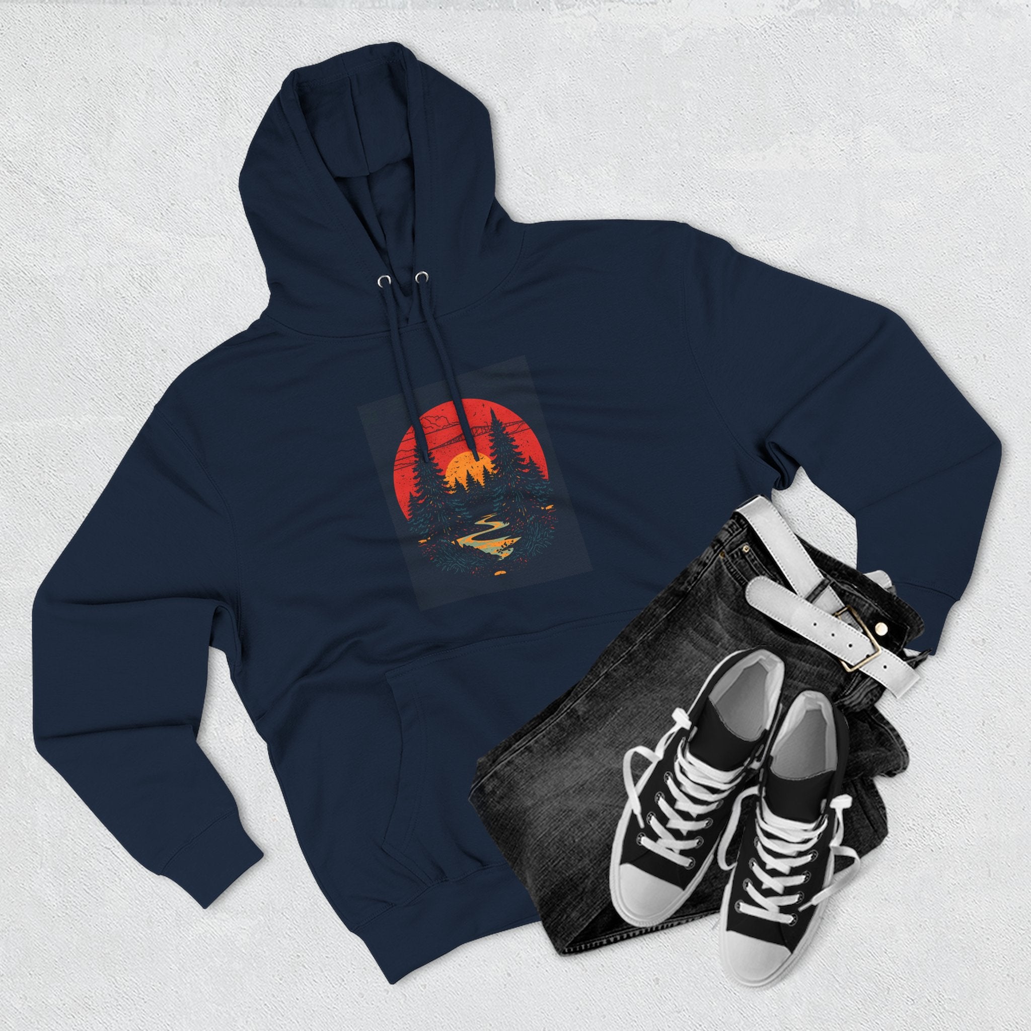 Cozy Nature Sunset Hoodie, Graphic Fleece Sweatshirt, Outdoor Apparel, Fall Fashion, Gift for Nature Lovers, Winter Wear
