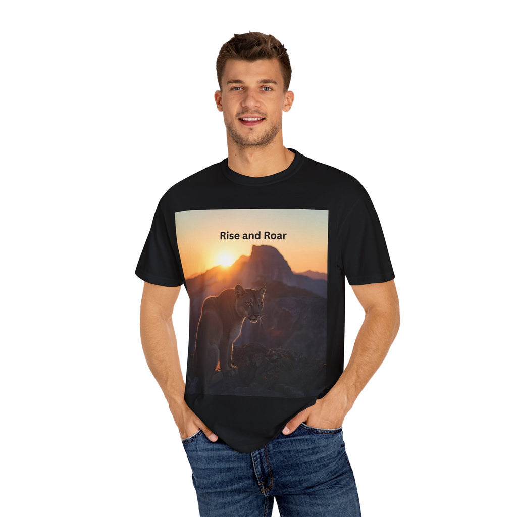 Unisex Nature-Inspired T-Shirt | "Rise and Roar" Graphic Tee, Outdoor Apparel, Gift for Adventurers, Wilderness Lovers, Motivational Shirt