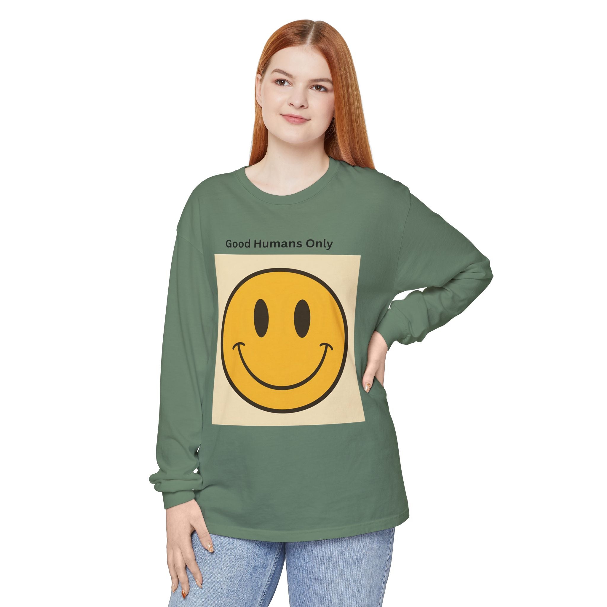 Smiley Face Unisex Garment-dyed Long Sleeve T-Shirt