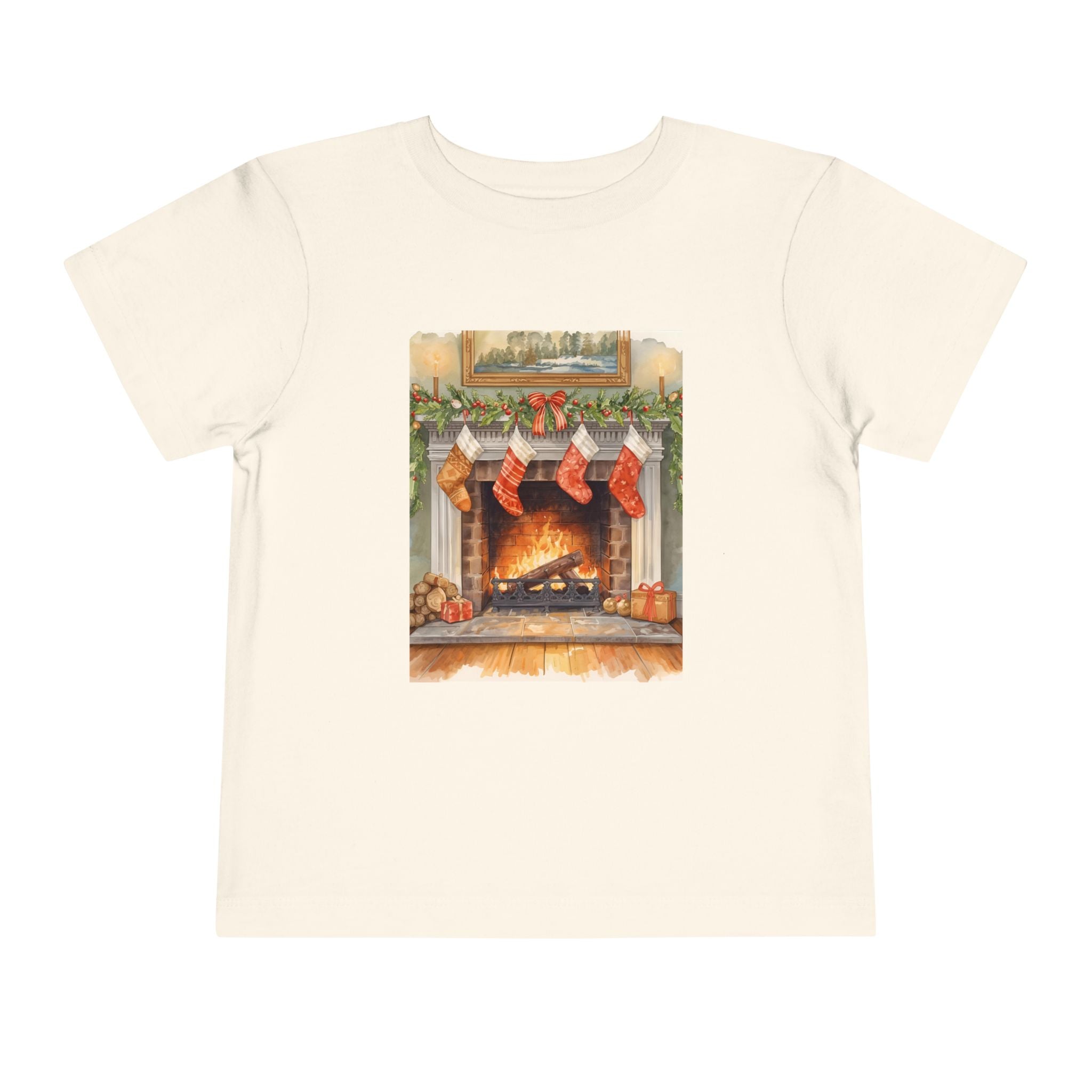 Christmas Stocking Fireplace Toddler Short Sleeve Tee