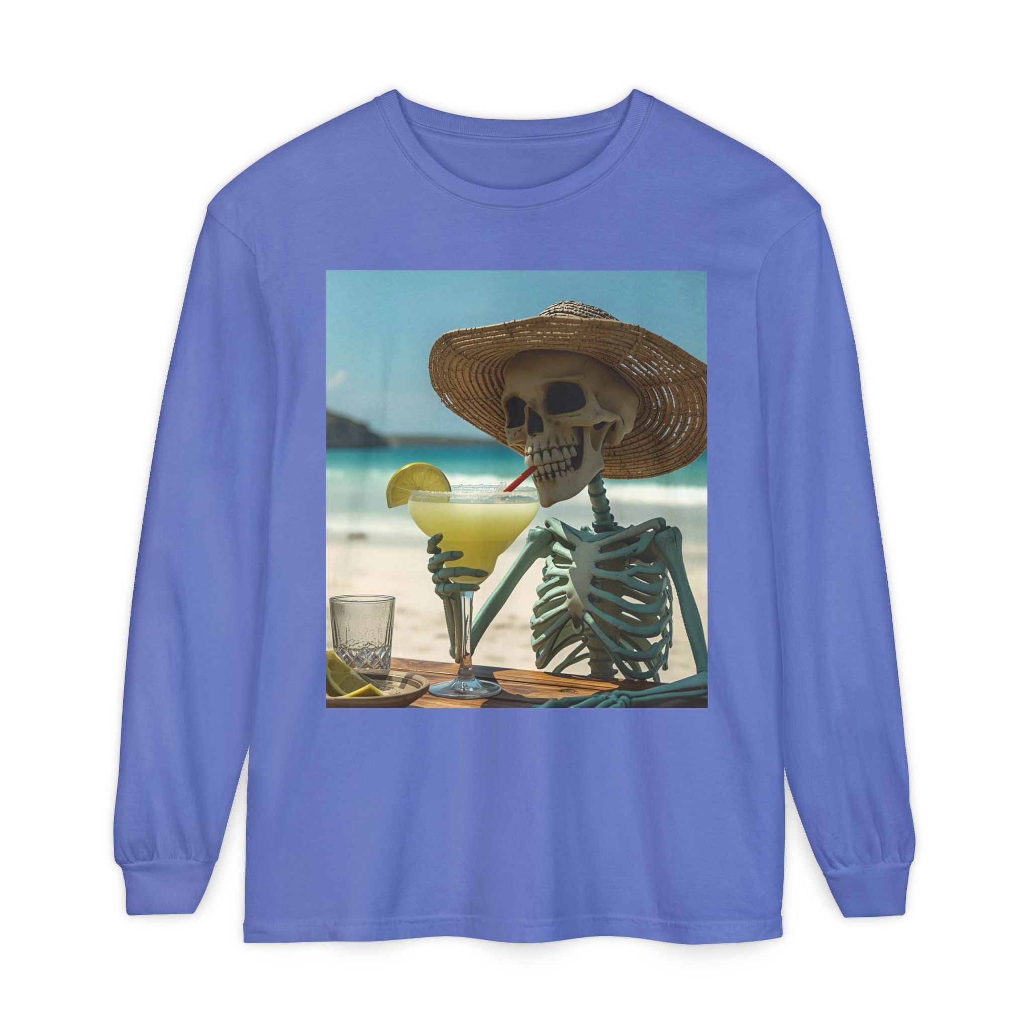 Chill Vibes Skeleton Unisex Garment-dyed Long Sleeve T-Shirt