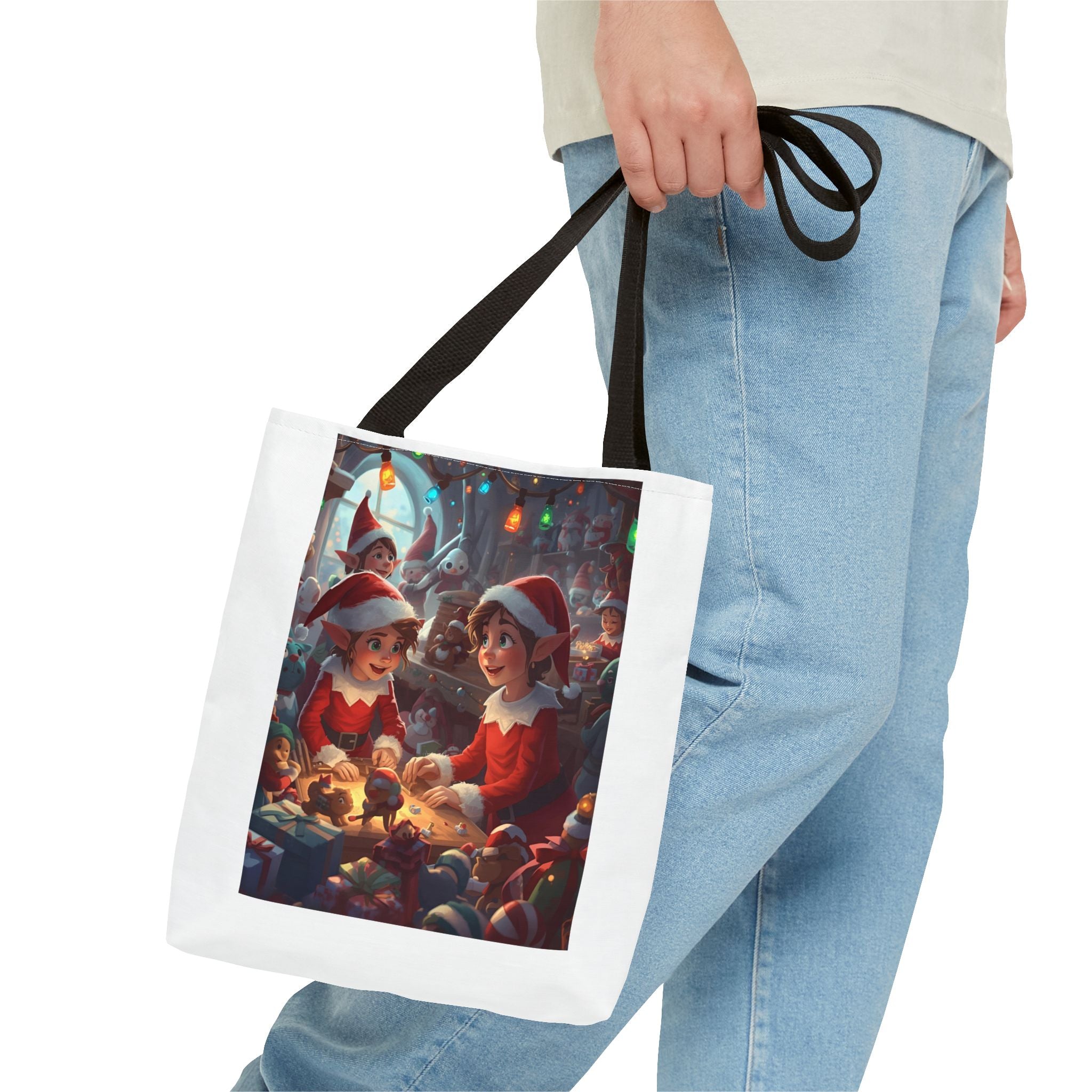 Whimsical Christmas Tote Bag, Holiday Gift Bag, Festive Eco-Friendly Bag, Elf Design, Reusable Shopper, Cute Holiday Decor