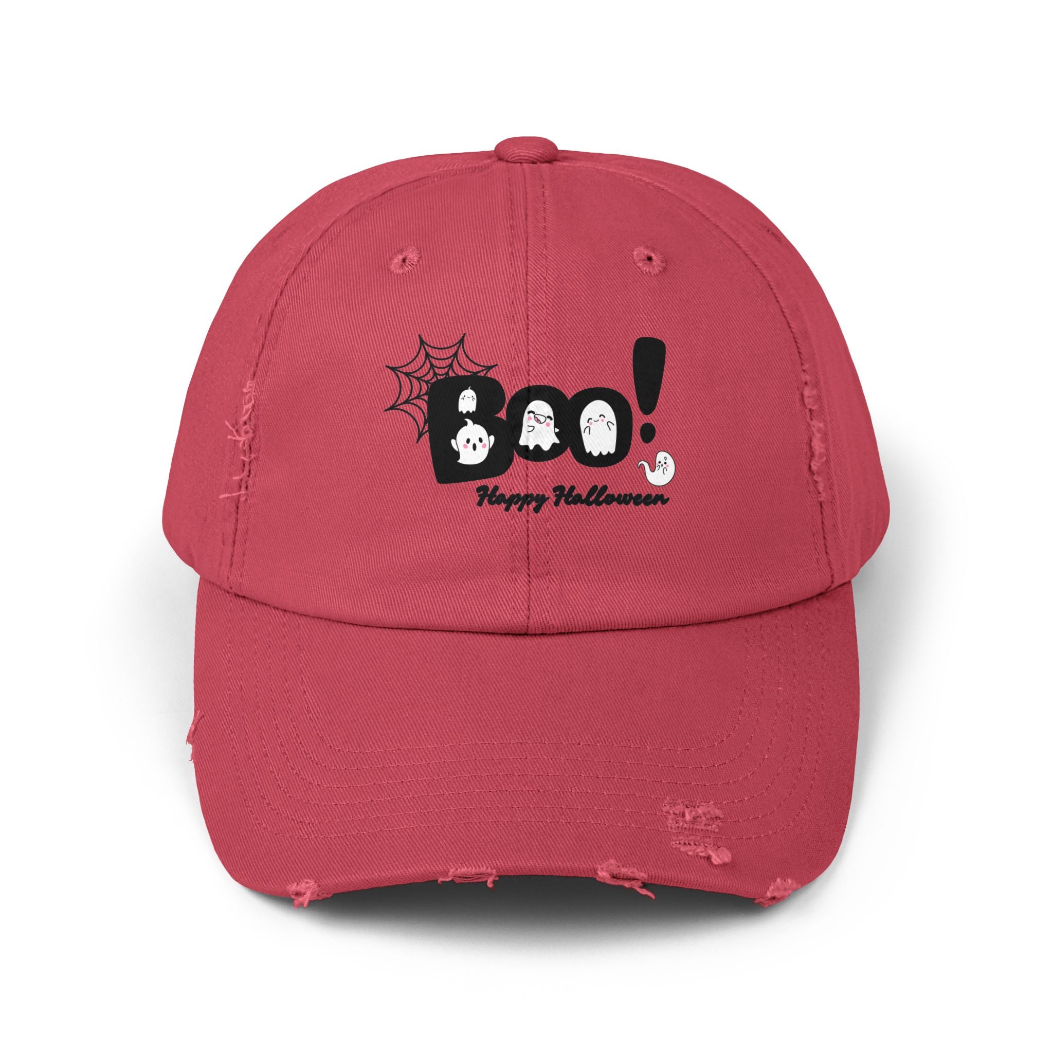 Halloween Boo Distressed Cap, Trendy Unisex Hat, Spooky Accessory, Fall Fashion, Casual Wear, Gift for Halloween Enthusiasts