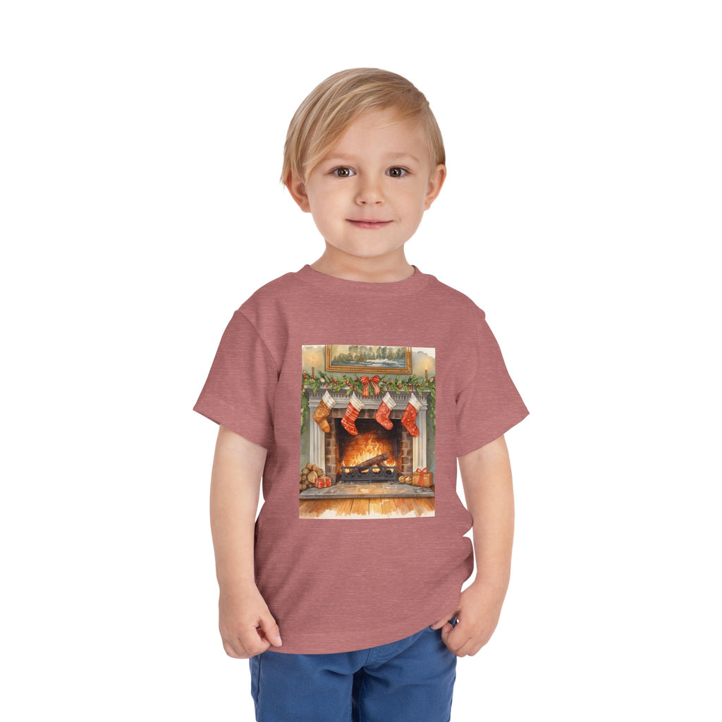 Christmas Stocking Fireplace Toddler Short Sleeve Tee