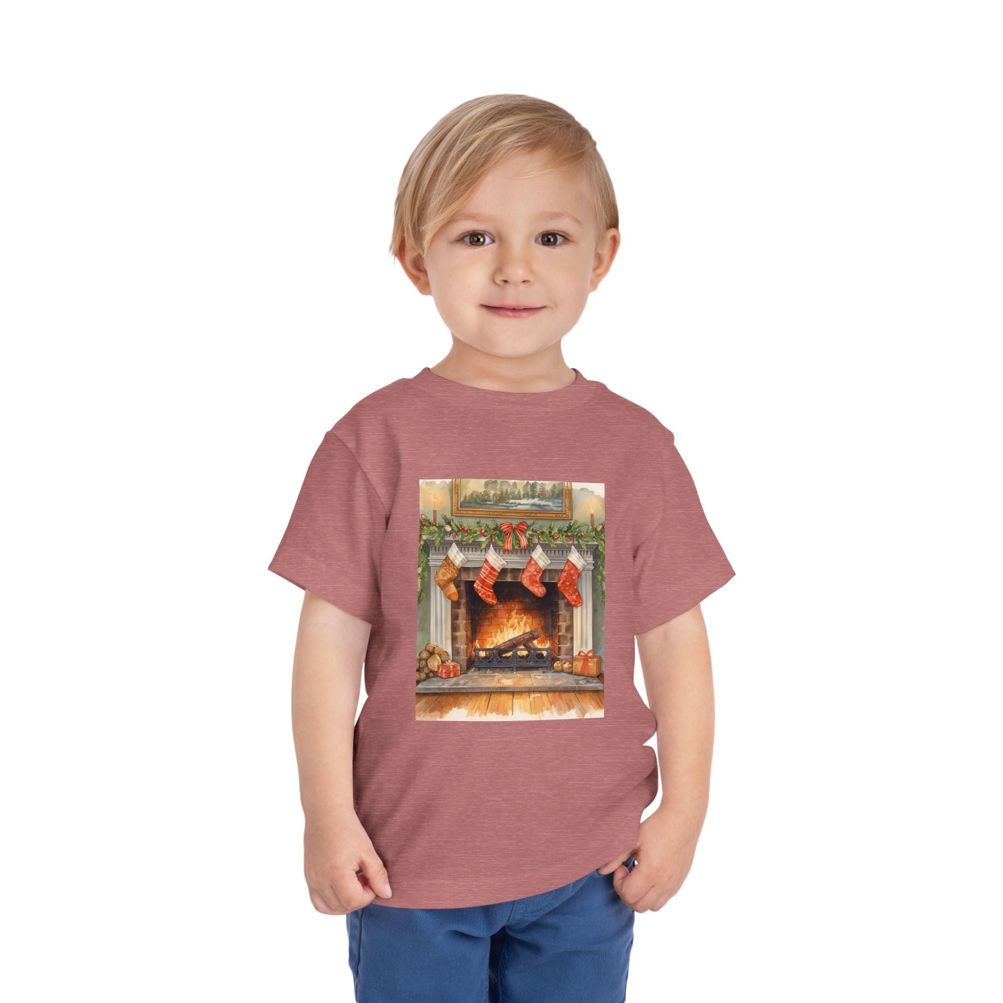 Christmas Stocking Fireplace Toddler Short Sleeve Tee