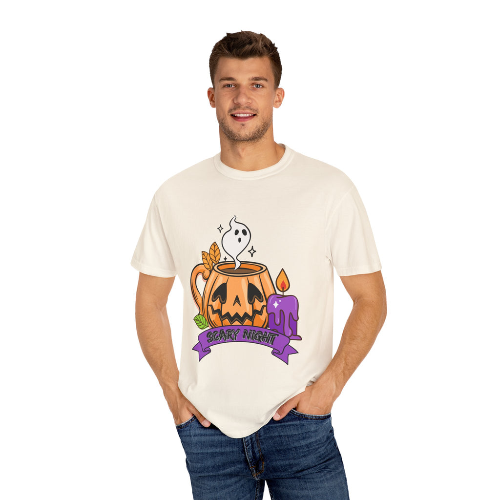 Halloween Themed Cute Pumpkin In Cup T-shirt, Scary Night Design, Unisex Top, Fall Fashion, Spooky Gift, Autumn Celebration Tee