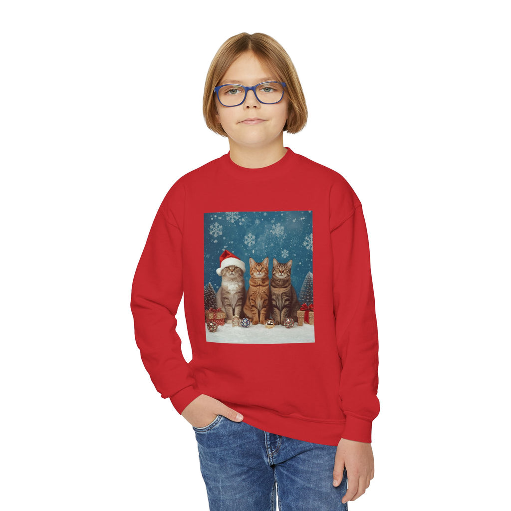 Cute Cat Festive Christmas Youth Crewneck Sweatshirt