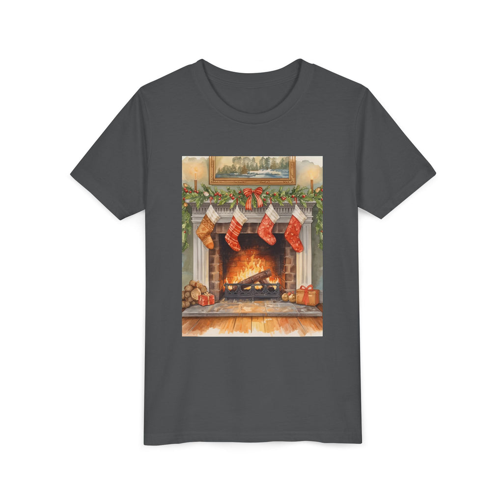 Christmas Stocking Fireplace Youth Short Sleeve Tee