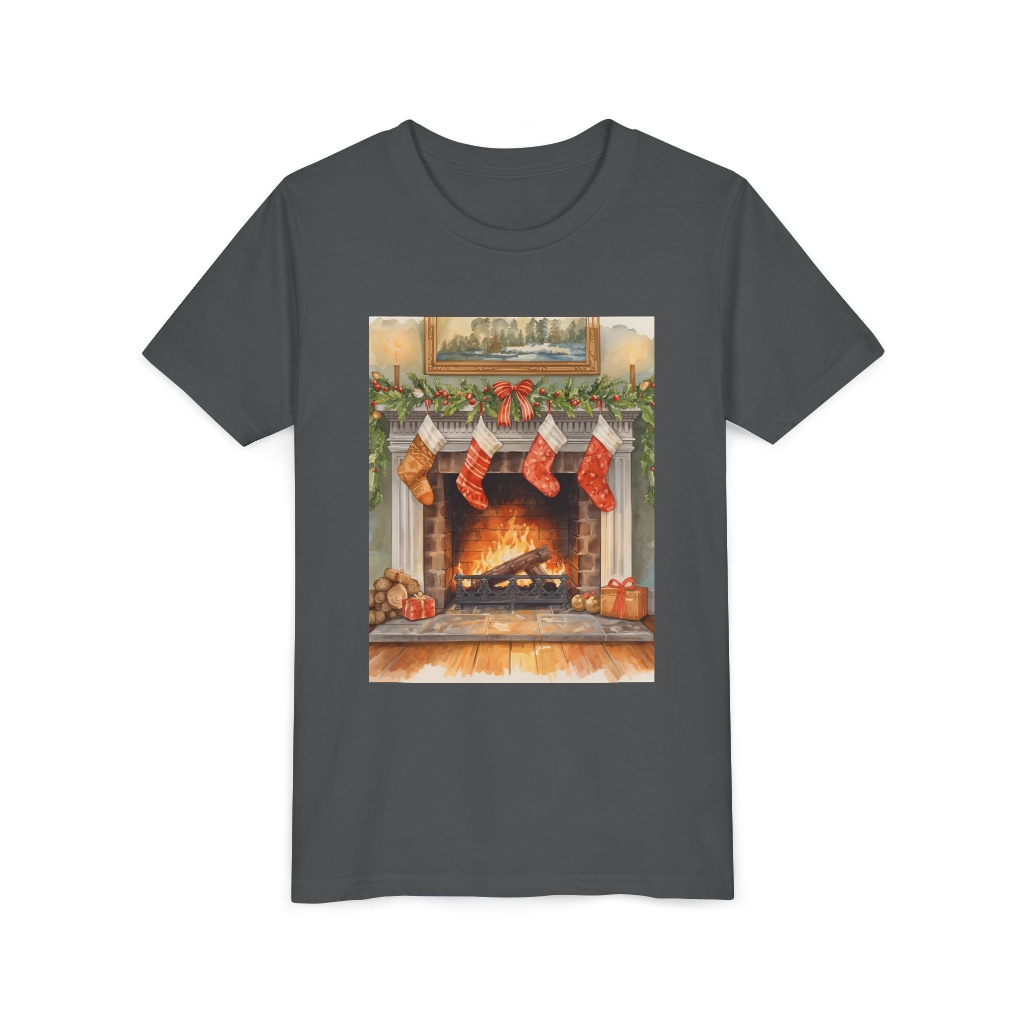 Christmas Stocking Fireplace Youth Short Sleeve Tee