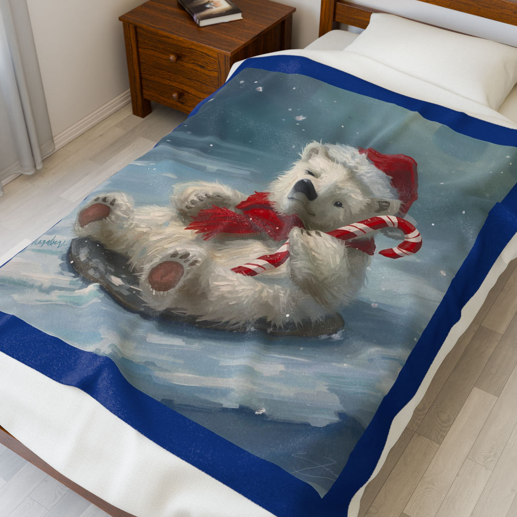 Cozy Christmas Bear Velveteen Plush Blanket