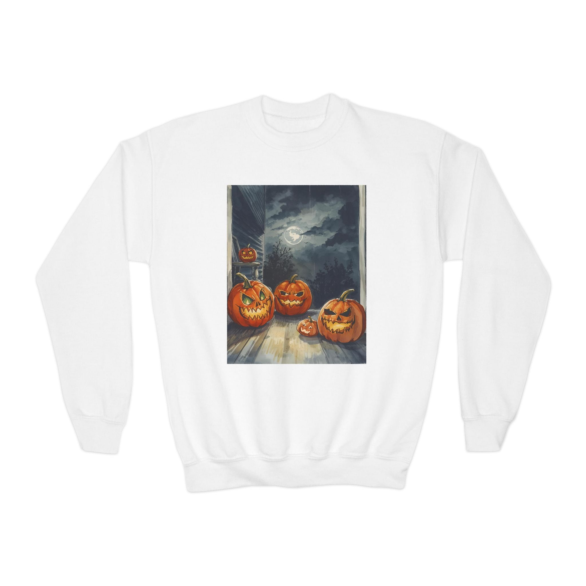 Halloween Pumpkin  Youth Crewneck Sweatshirt, Cozy Fall Sweatshirt, Kids Halloween Apparel, Pumpkin Sweatshirt, Spooky Season Top