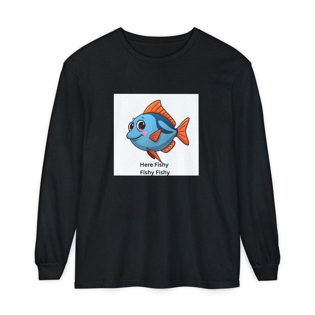 Here Fish Fishy Fishy Unisex Garment-dyed Long Sleeve T-Shirt