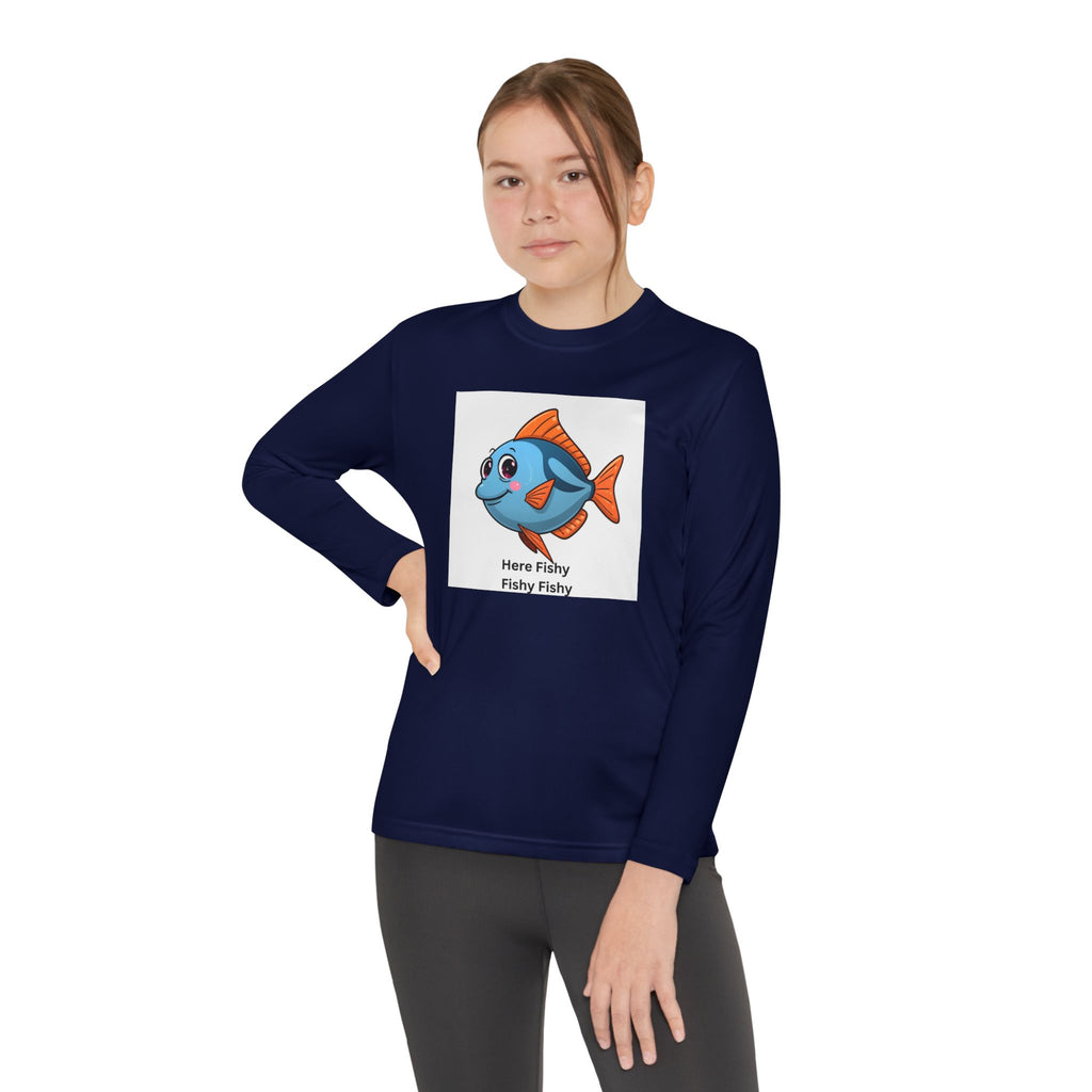 Here Fishy Fishy Fishy Youth Long Sleeve Competitor Tee