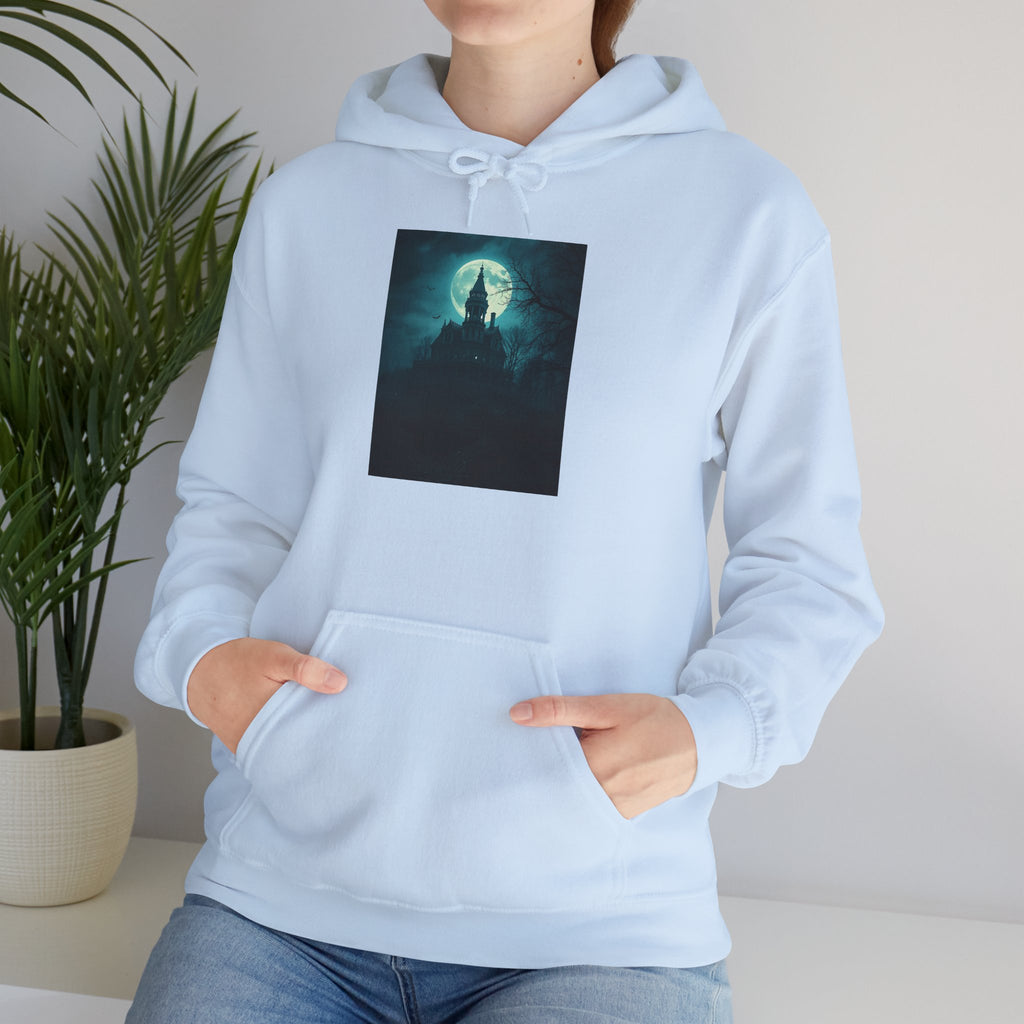 Haunted Moonlight Mystical Nightscape Hooded Sweatshirt - Cozy Casual, Unisex Fashion, Gift Idea, Halloween Apparel, Unique Statement Piece