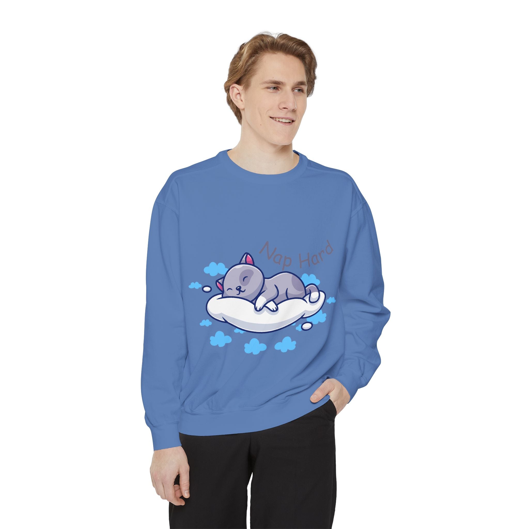 Cozy Cat Nap Hard Unisex Garment-Dyed Sweatshirt