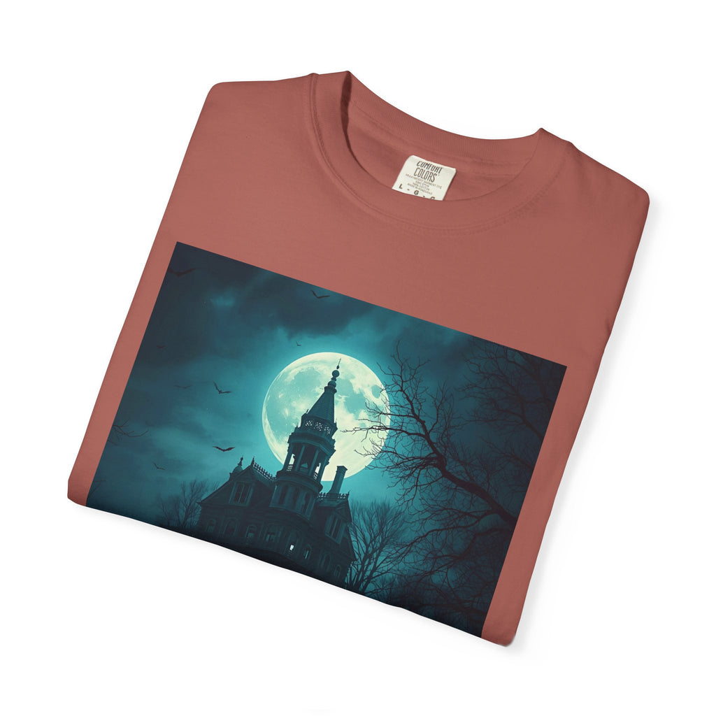 Haunted Moonlit Castle Unisex T-shirt, Gothic Tee, Halloween Apparel, Vintage Style Shirt, Alternative Fashion, Spooky Gift