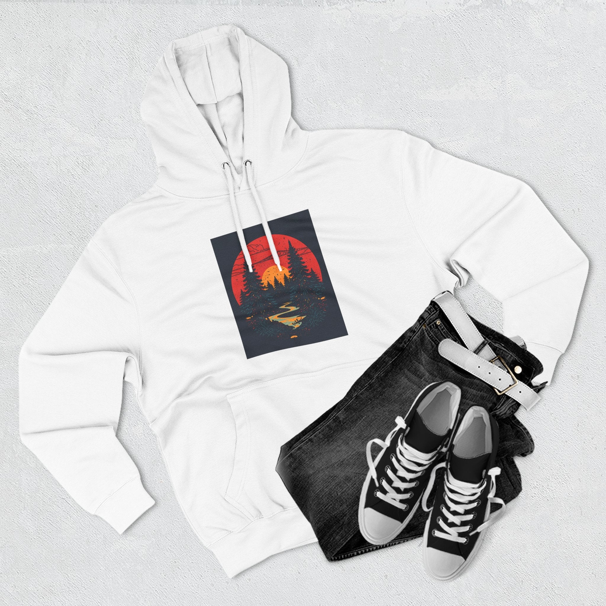 Cozy Nature Sunset Hoodie, Graphic Fleece Sweatshirt, Outdoor Apparel, Fall Fashion, Gift for Nature Lovers, Winter Wear