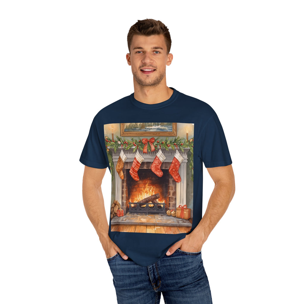 Cozy Christmas Fireplace T-Shirt | Unisex Holiday Tee | Gift for Him/Her | Festive Layering Top | Merry Christmas Apparel