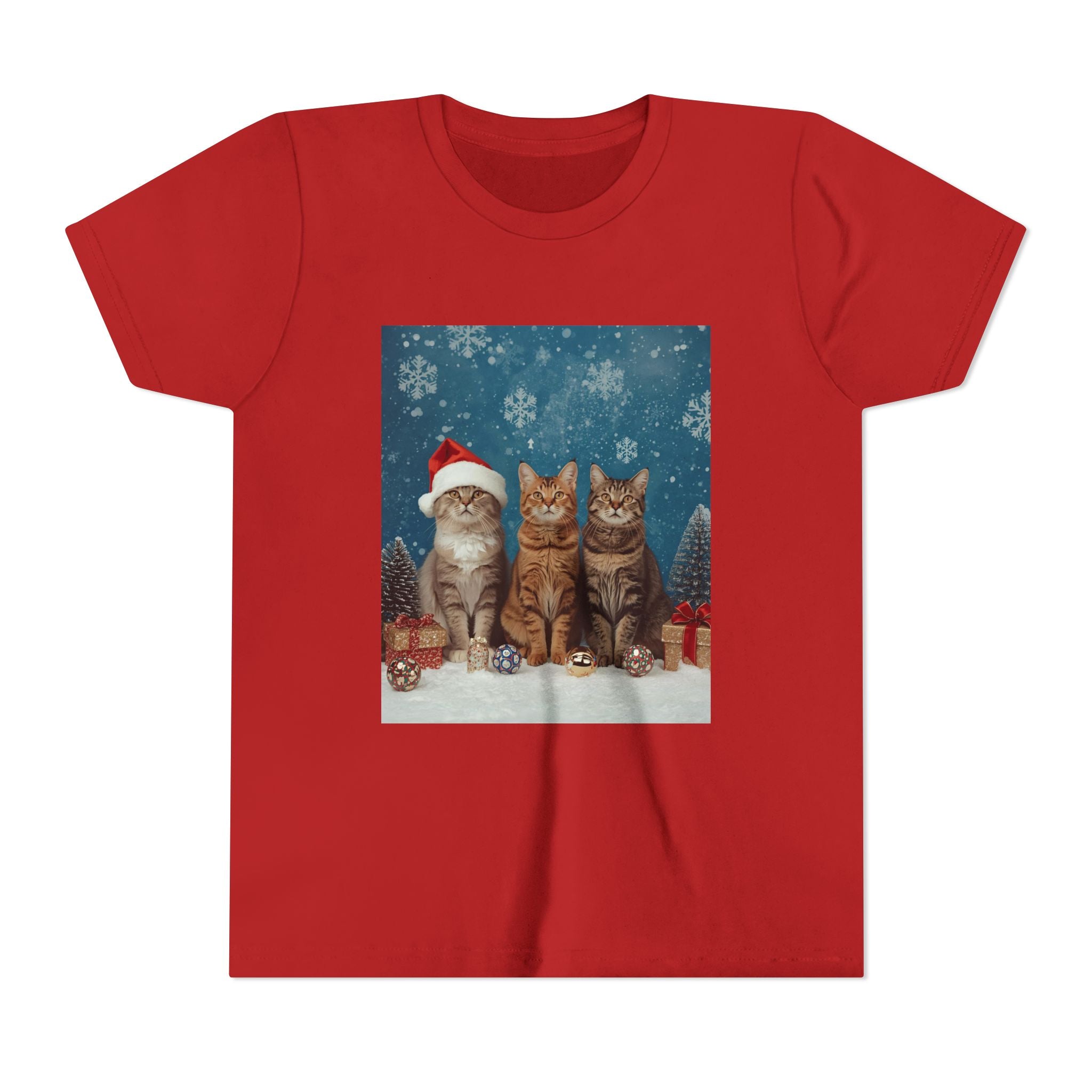 Cute Cat Festive Christmas Youth Short Sleeve Tee