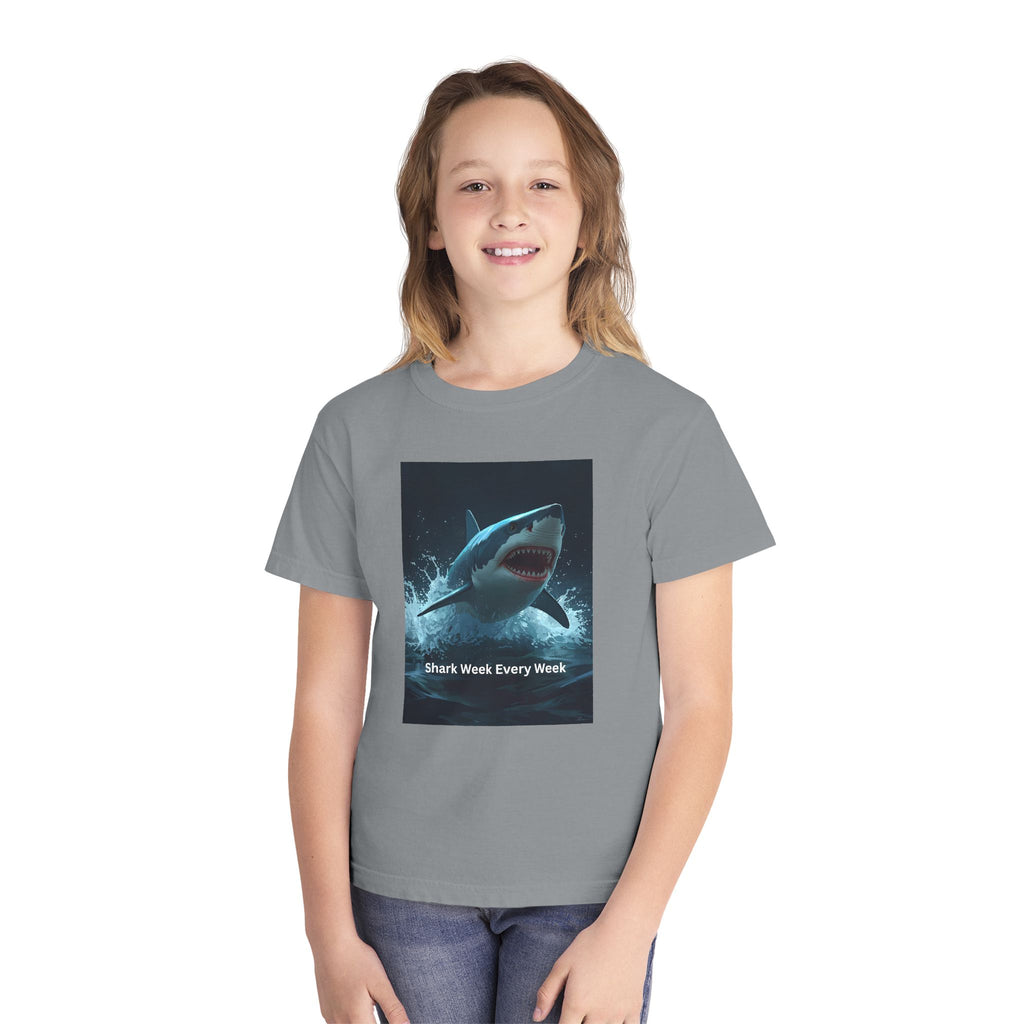 Shark Week Youth Tee, Fun Shark Graphic Shirt, Kids Summer Apparel, Ocean Lover Gift, Beach Party Clothing