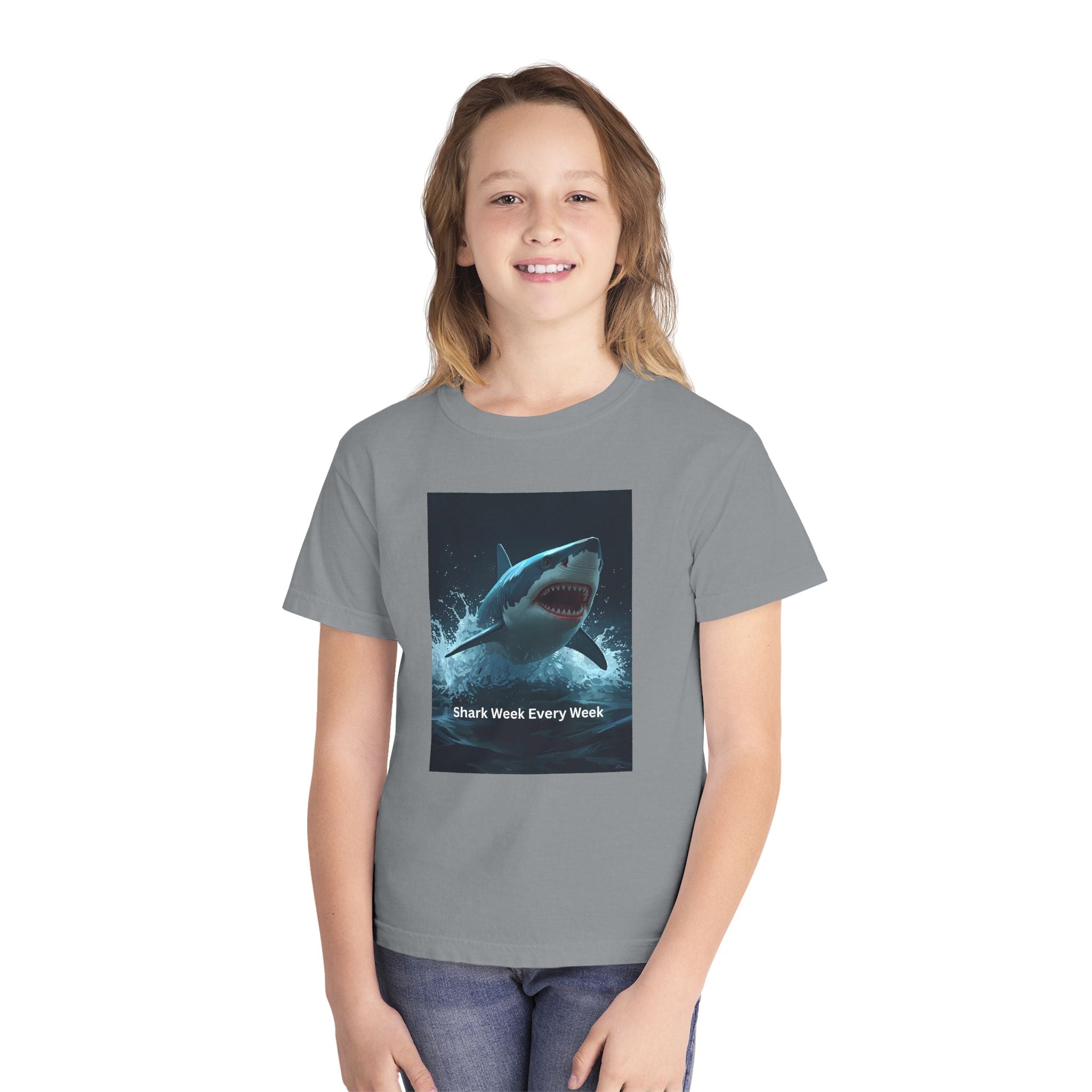Shark Week Youth Tee, Fun Shark Graphic Shirt, Kids Summer Apparel, Ocean Lover Gift, Beach Party Clothing