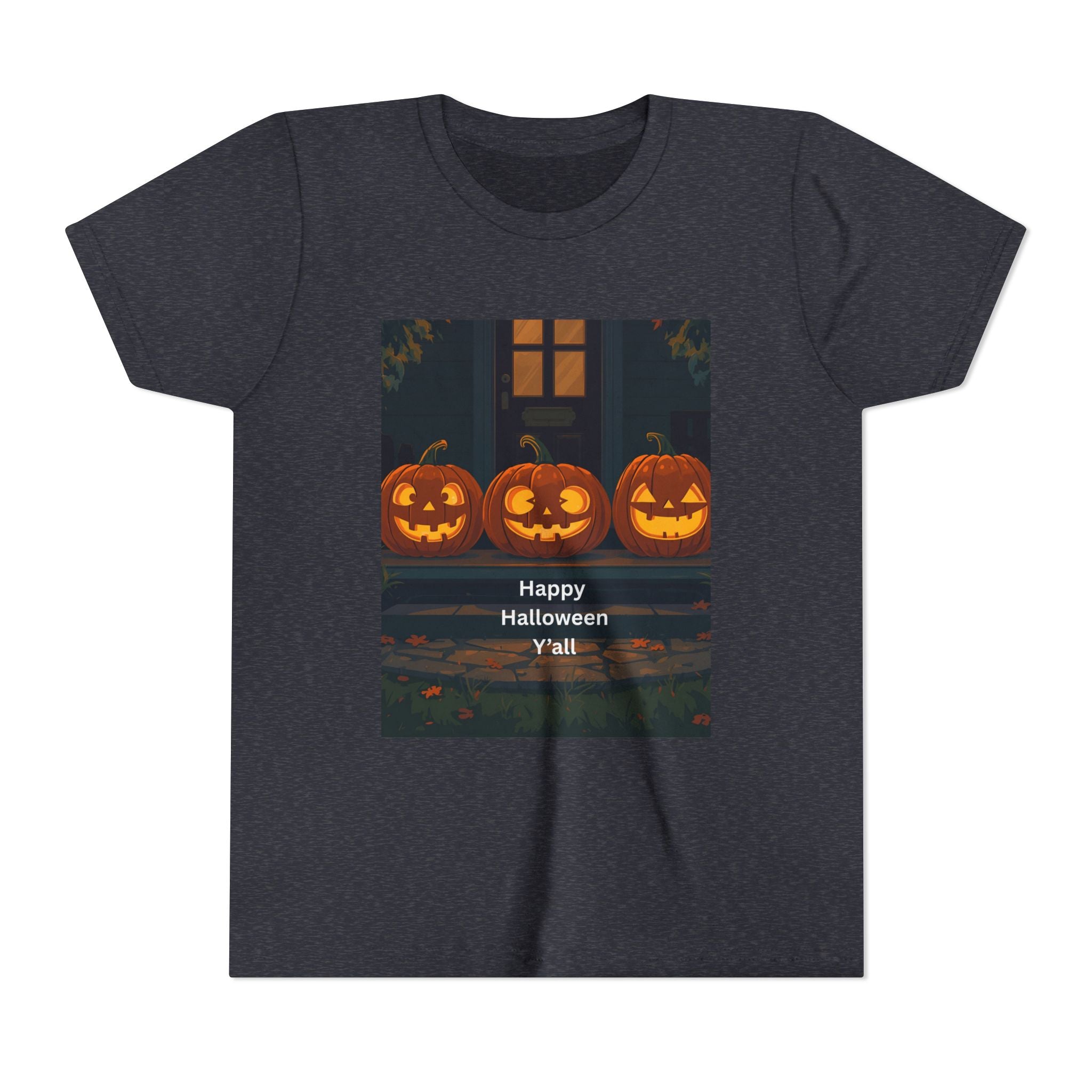 Halloween Pumpkin Youth Tee, Jack-o'-lantern Shirt, Trick or Treat Apparel, Spooky Kids T-Shirt, Halloween Costume Top