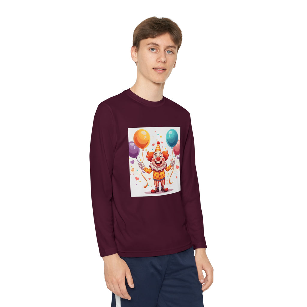 Birthday Clown With Balloons Youth Long Sleeve Competitor Tee