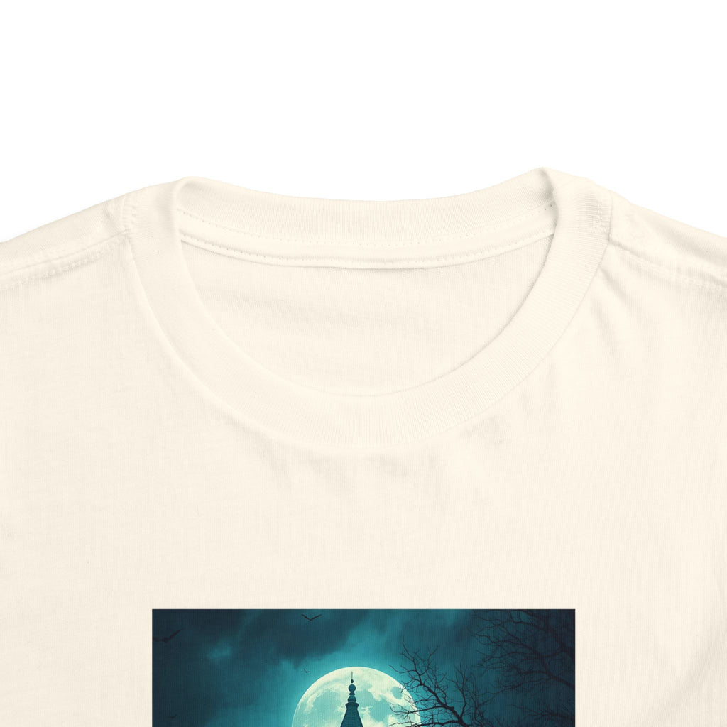 Haunted Moonlight Toddler Halloween Short Sleeve Tee, Ghostly Castle Shirt, Spooky Toddler Tee, Kids Halloween Costume Top, Fall Festivity Apparel