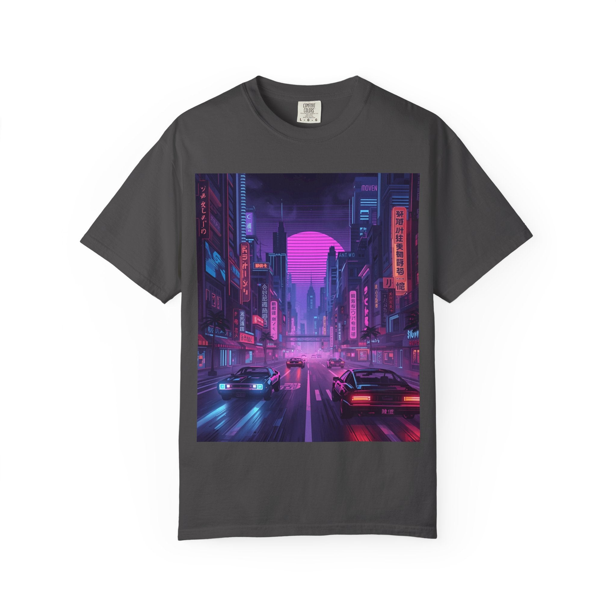 Futuristic Neon Cityscape T-Shirt, Retro Graphic Tee, Unisex Streetwear, Urban Vibe Shirt, Gift for Gamers, Summer Outfit