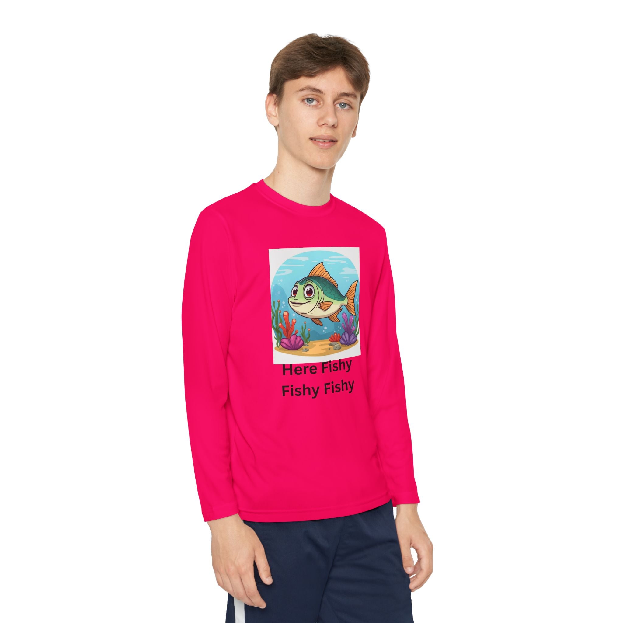 Here Fishy Fishy Fishy Youth Long Sleeve Competitor Tee