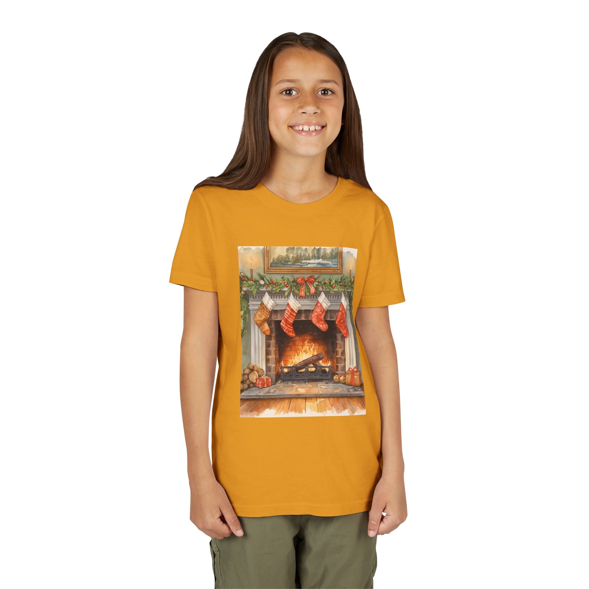 Christmas Stocking Fireplace Youth Short Sleeve Tee