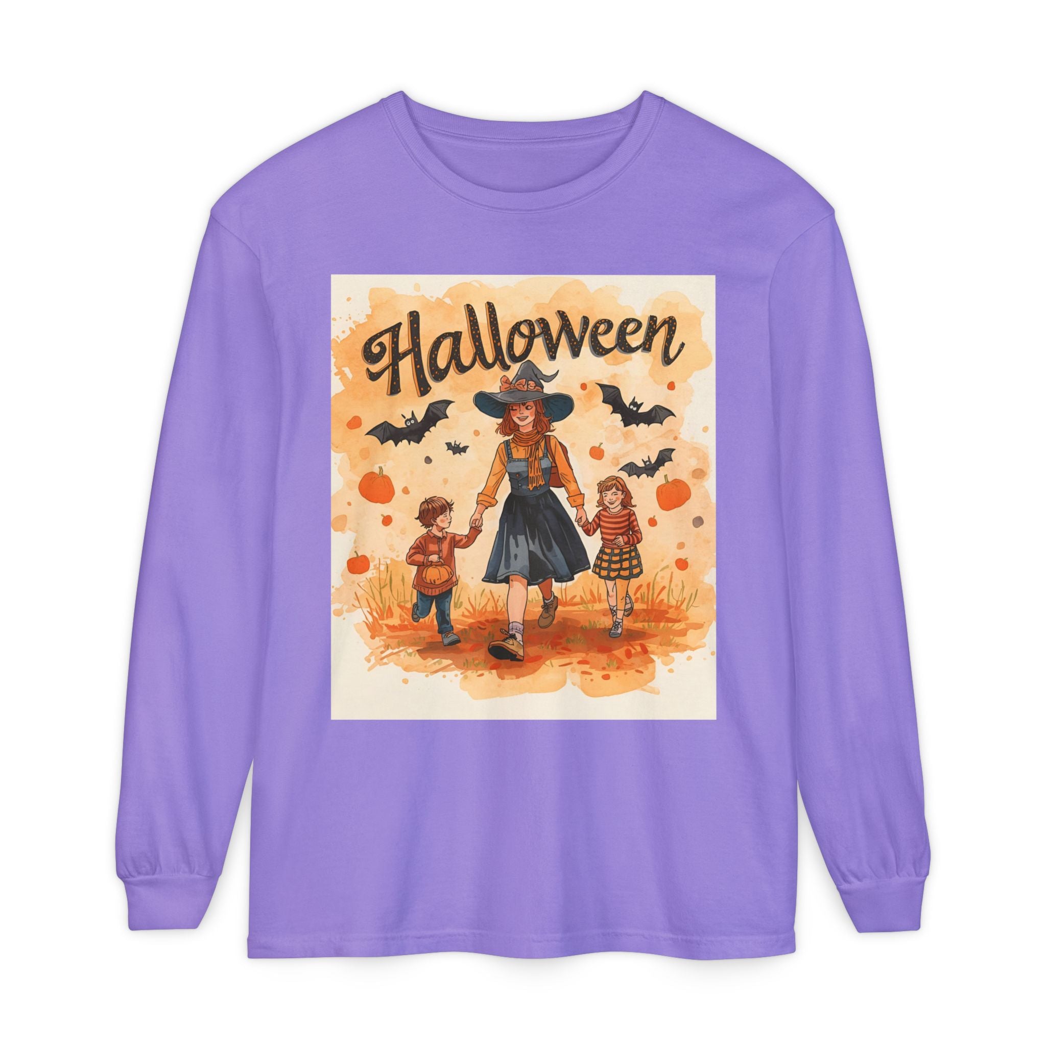 Halloween Themed Mom And Children Unisex Garment-dyed Long Sleeve T-Shirt