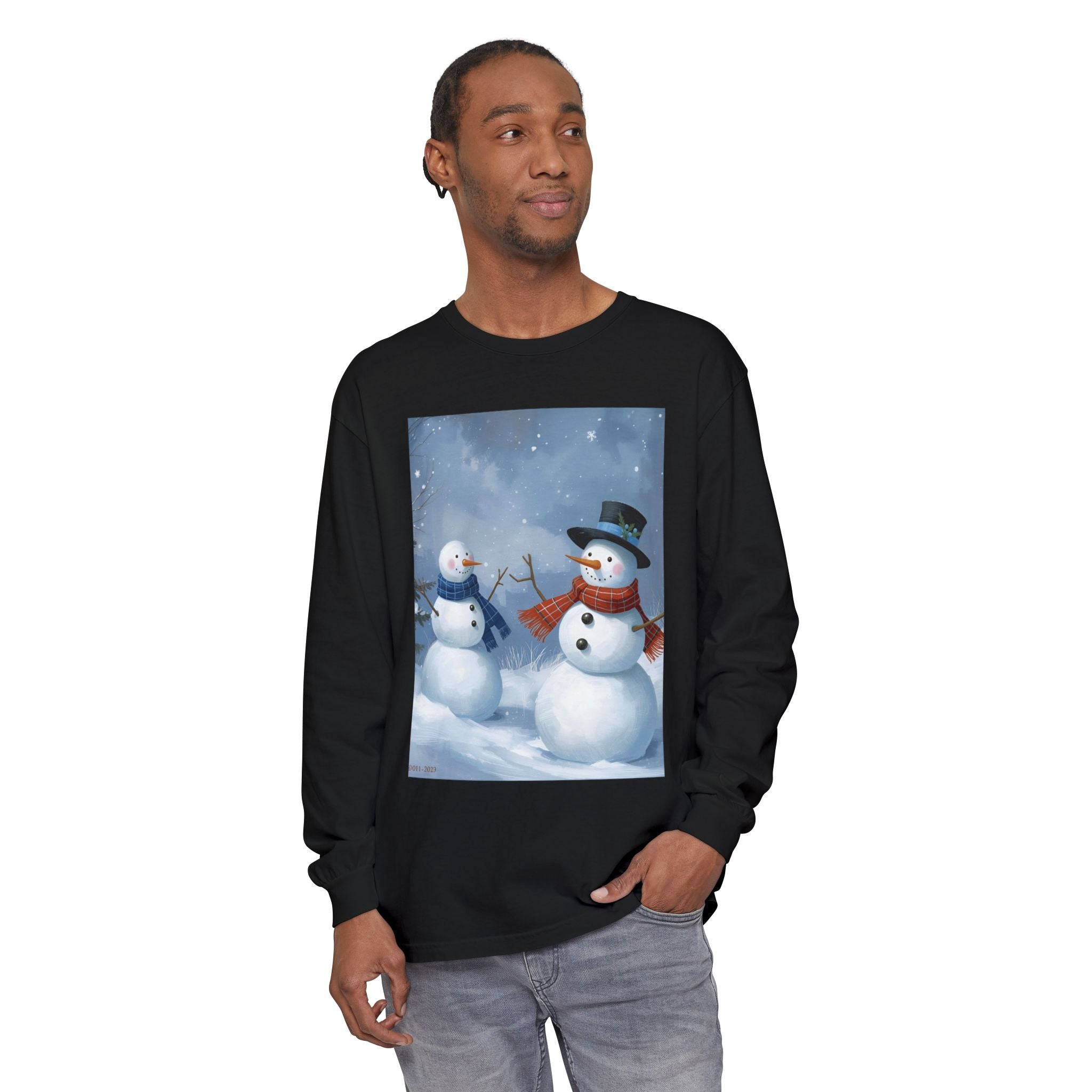 Christmas Snowman Family Unisex Garment-dyed Long Sleeve T-Shirt