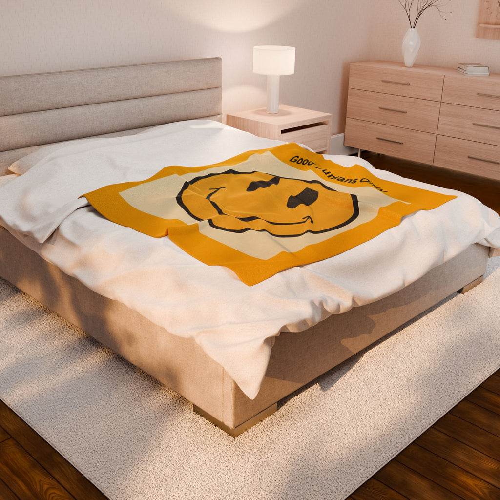 Good Humans Only Smiley Face Velveteen Plush Blanket