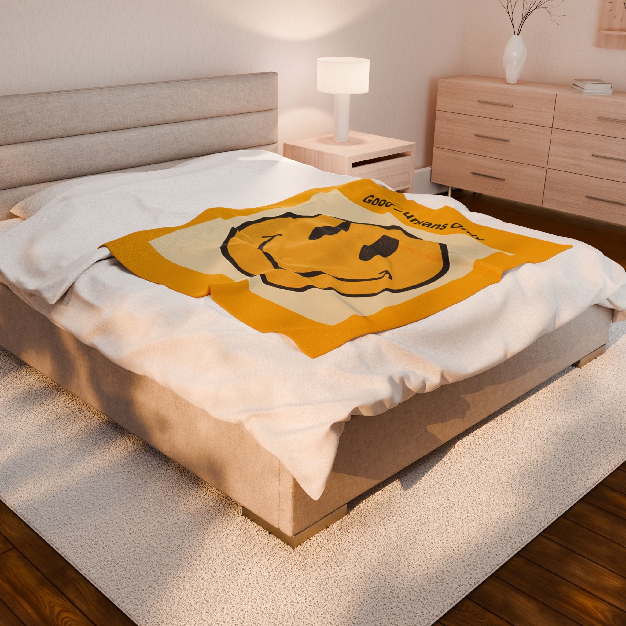 Good Humans Only Smiley Face Velveteen Plush Blanket