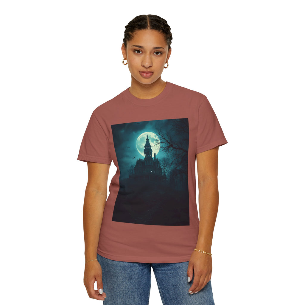 Haunted Moonlit Castle Unisex T-shirt, Gothic Tee, Halloween Apparel, Vintage Style Shirt, Alternative Fashion, Spooky Gift