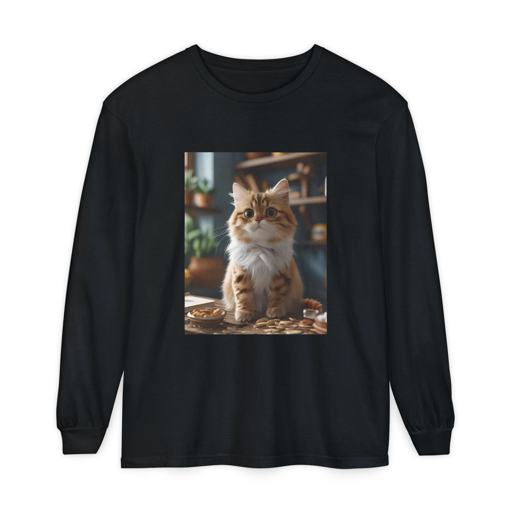 Cute Cat Unisex Garment-dyed Long Sleeve T-Shirt