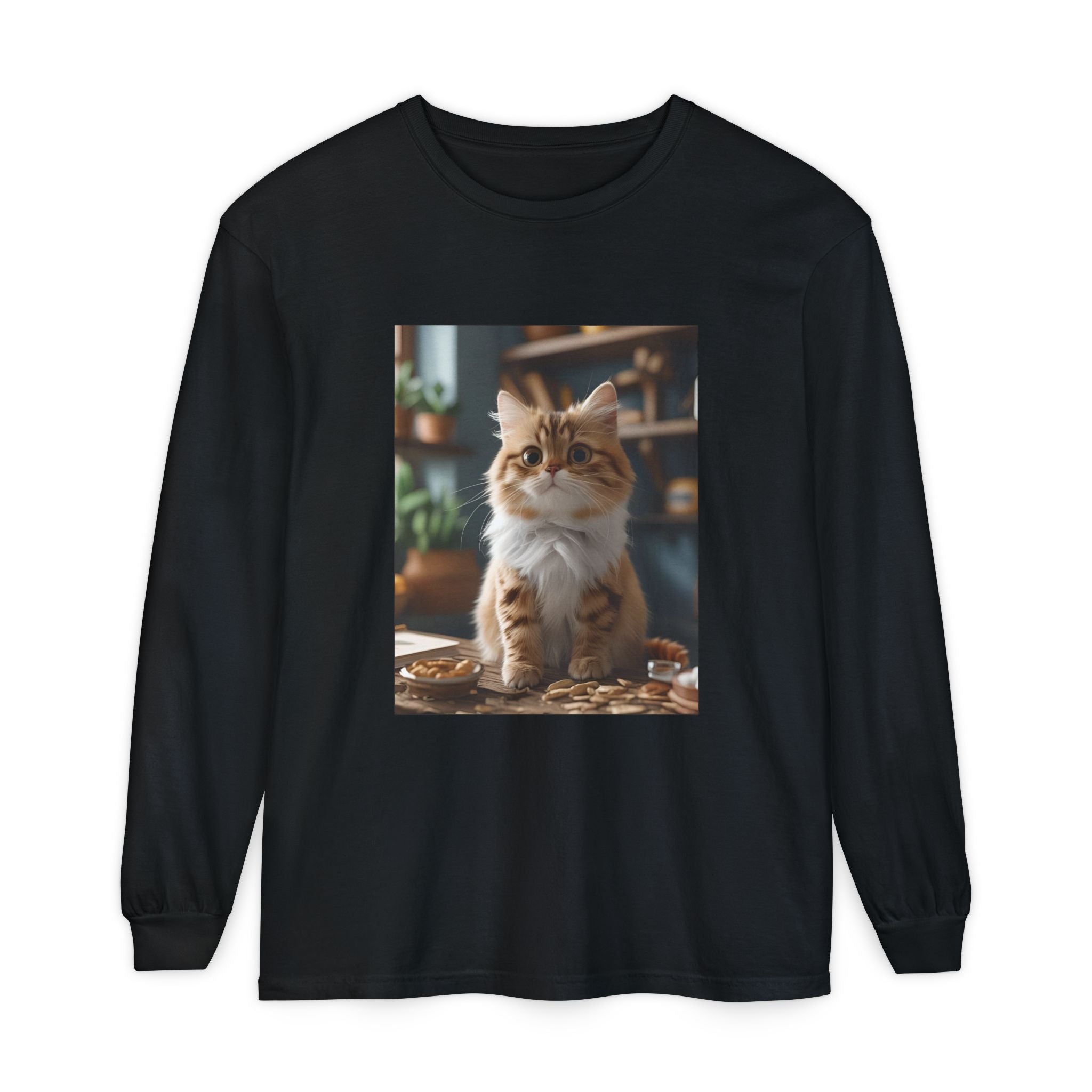 Cute Cat Unisex Garment-dyed Long Sleeve T-Shirt