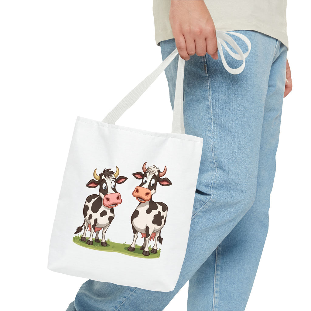Cute Cow Print Tote Bag, Reusable Shopping Bag, Farmer's Market Tote, Animal Lover Gift, Floral Cow Pattern Bag