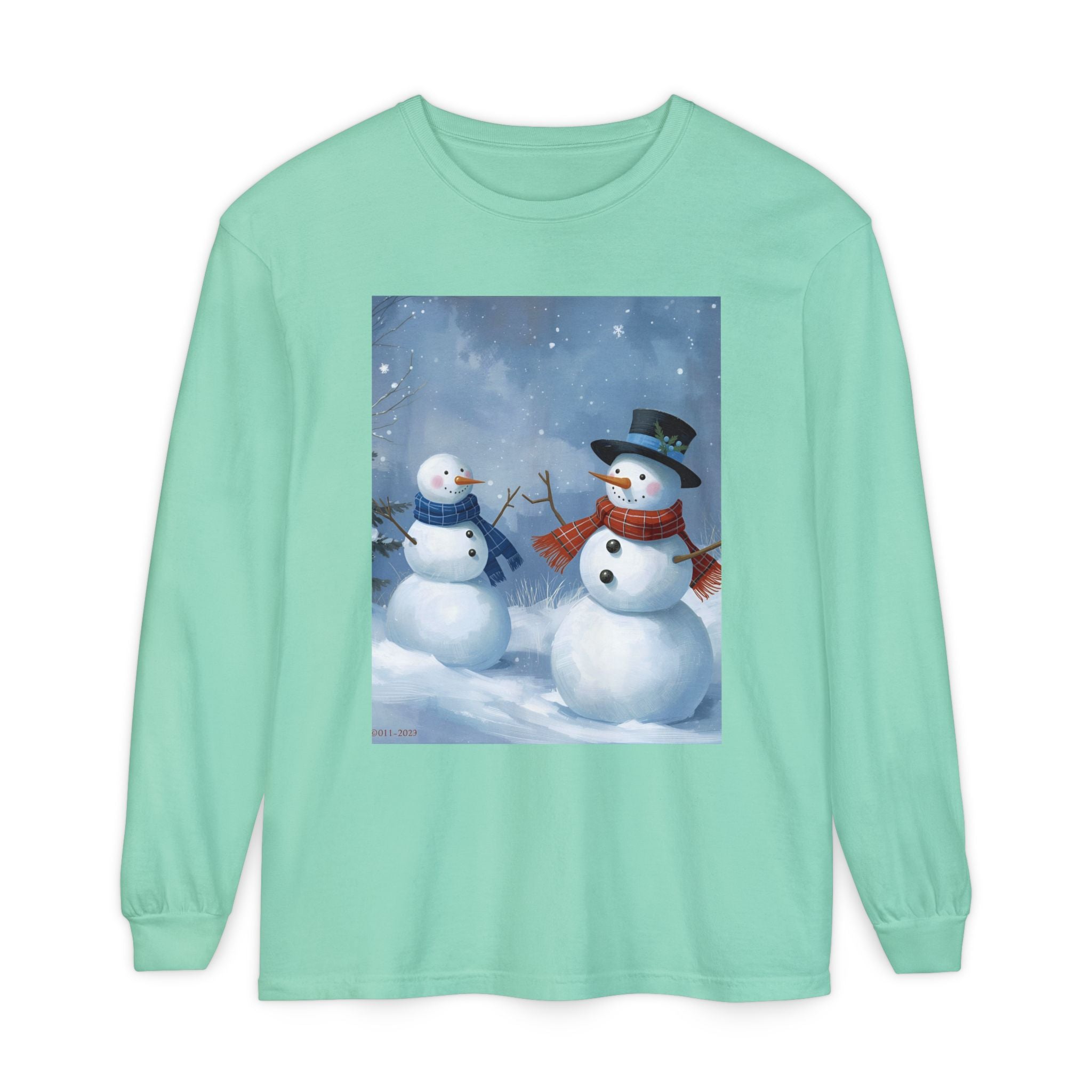 Christmas Snowman Family Unisex Garment-dyed Long Sleeve T-Shirt