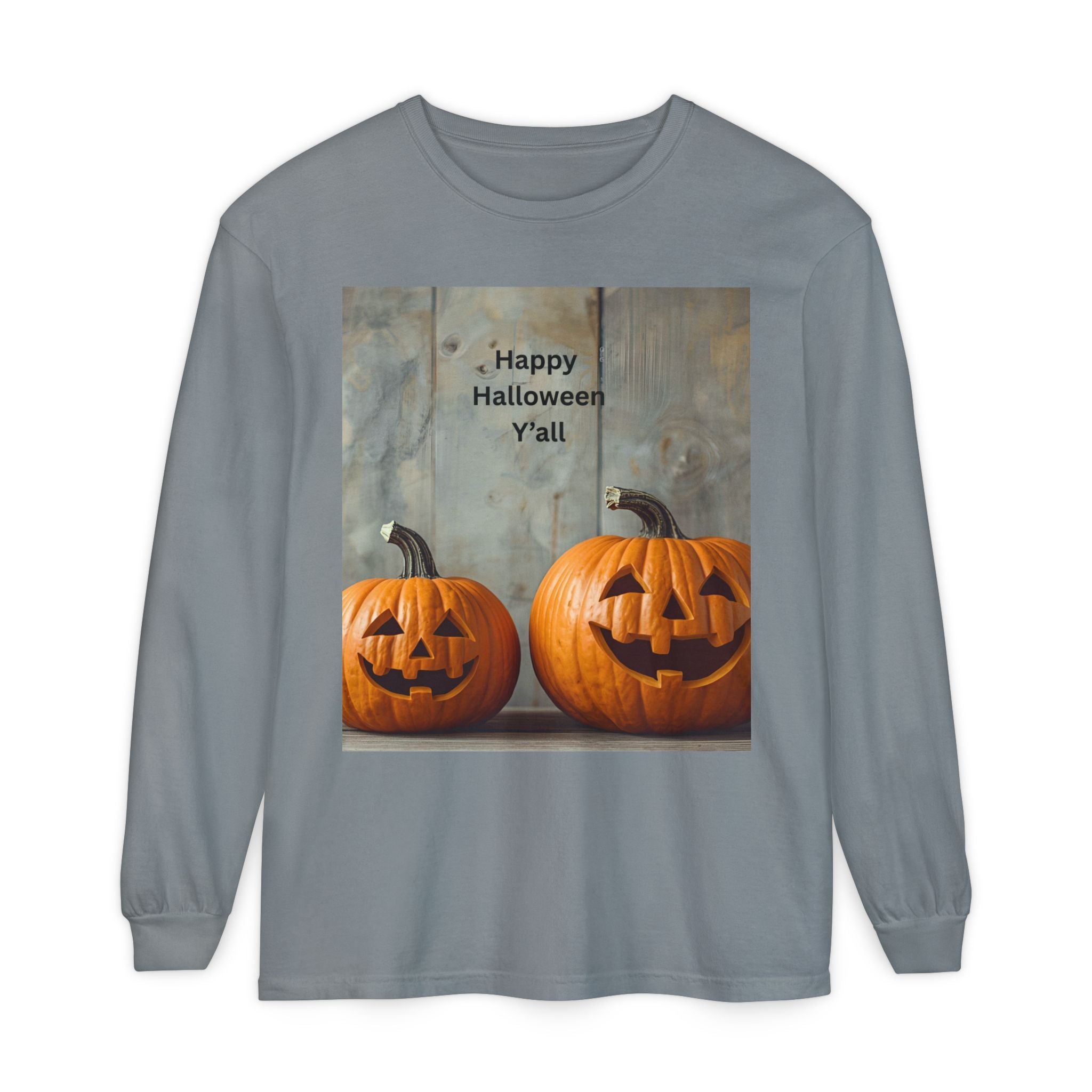 Halloween Pumpkin Long Sleeve Tee, Happy Halloween Shirt, Fall Apparel, Unisex Halloween T-Shirt, Seasonal Clothing