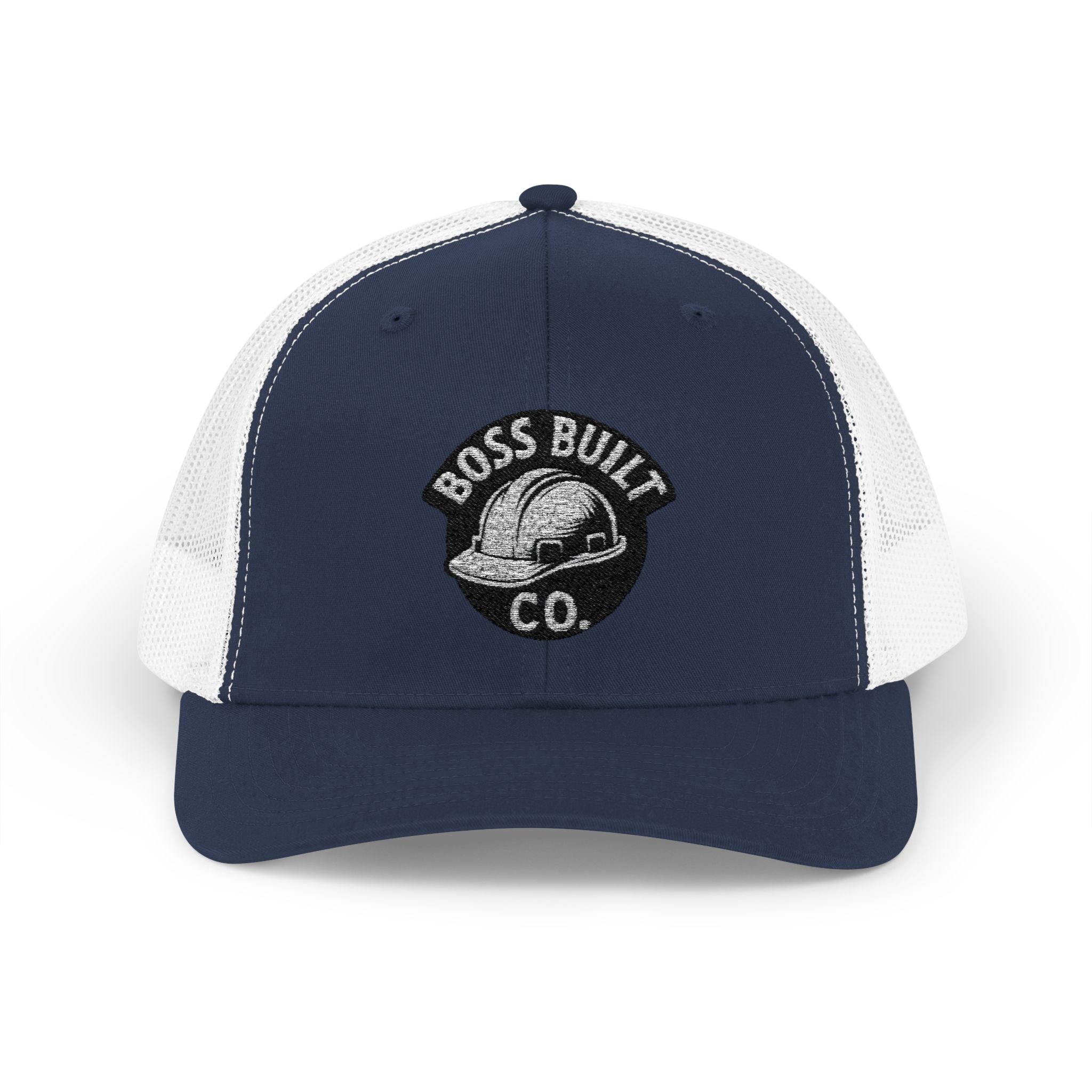 Boss Built Co. Mesh Trucker Cap — Vintage Hard Hat Logo Snapback