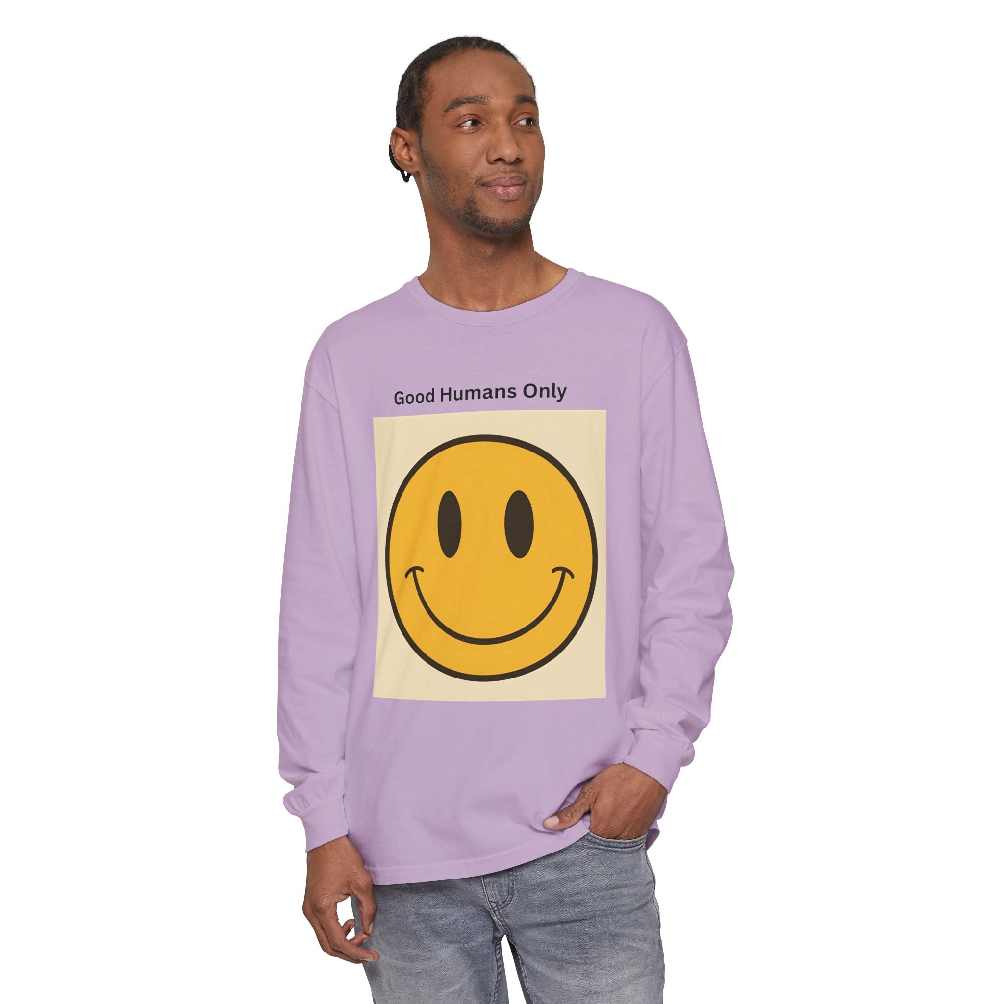 Smiley Face Unisex Garment-dyed Long Sleeve T-Shirt